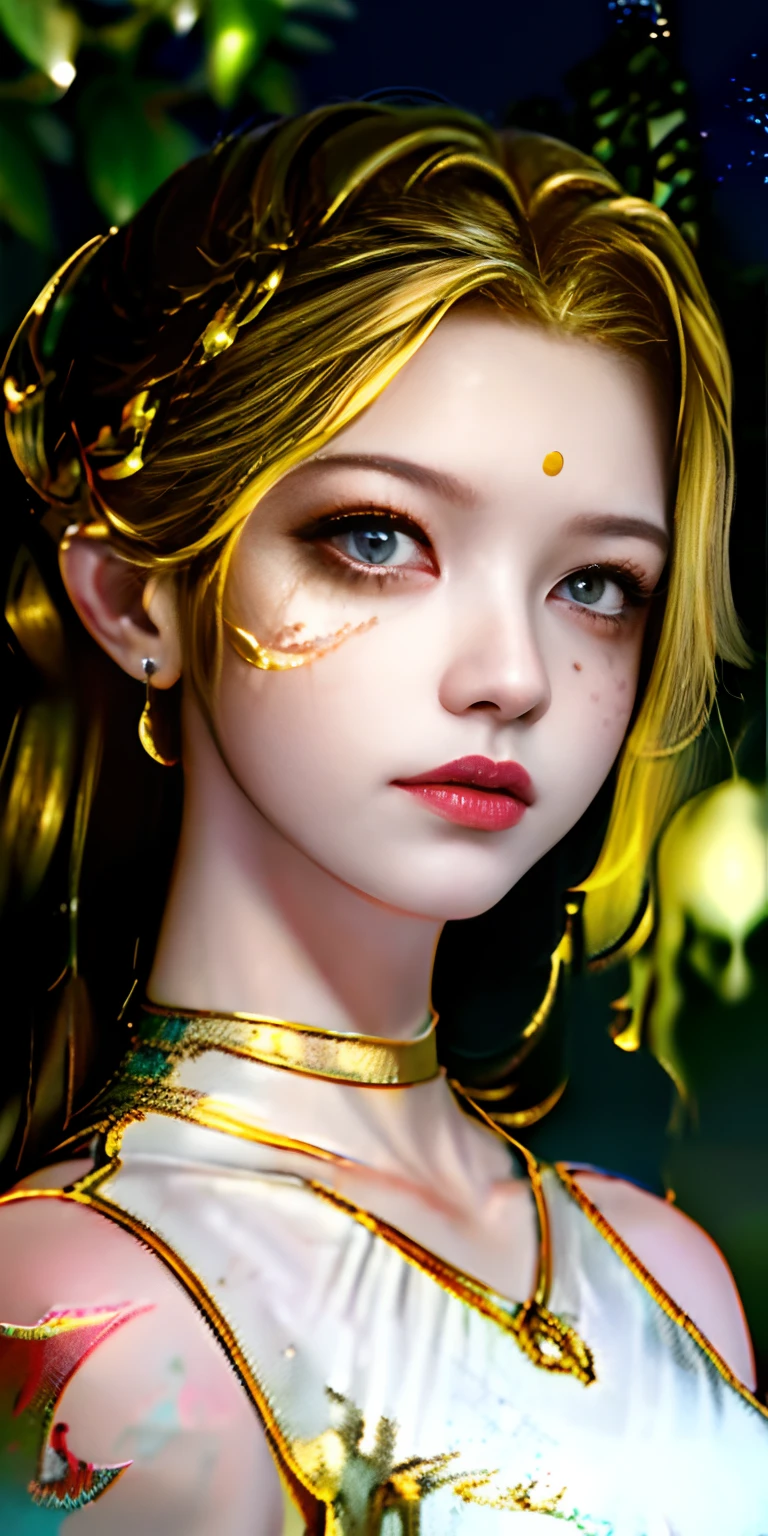 A masterpiece, Golden eyes, whaite hair, Look up, Upper body tattoos, Fair skin, SideBraid, Beautiful face, Picturesque characters, Clear details,huge tit,Childlike face