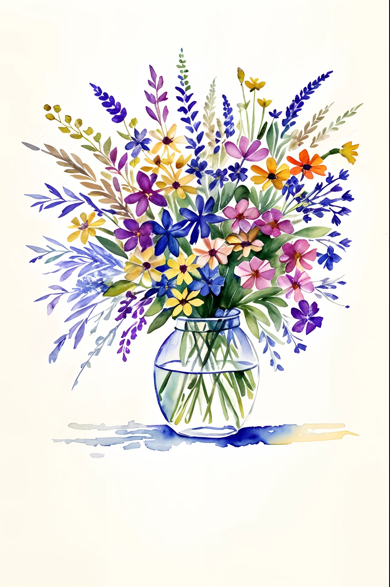 Wild Flowers Art Floral Farmhouse Art, Watercolor Botanical