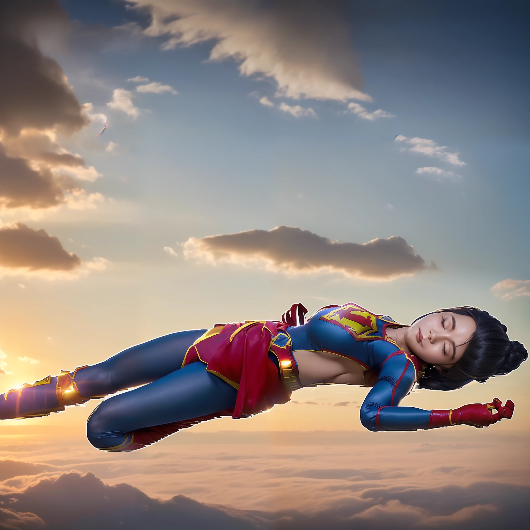 (((Make the most of the original image)))、(((Supergirl Costume)))、(((Defeated Pretty Girl Warrior)))、(((Eyes closed、s asleep)))、((bras、Legs are weak))、(((Facing down、Depressed)))、((Get))、((Suffering))、((Doll state))、Falling down