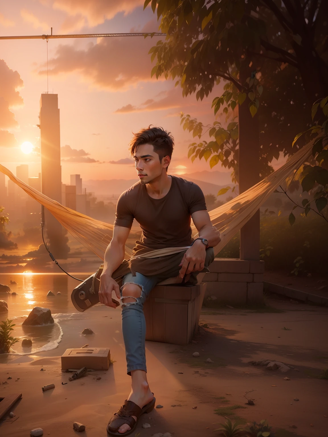 A imagem retrata Nikos (um homem jovem) in a serene setting of the Greek seaside village. He's sitting on an ancient stone bench, In the shade of a century-old olive tree. O sol da tarde banha suavemente a cena, criando uma atmosfera calorosa e tranquila.
Nikos is looking at the horizon, com um semblante sereno e contemplativo. His hands rest gently on his own heart, symbolizing connection with oneself. Your eyes reflect a deep understanding and acceptance. In his facial expression, There's a touch of relief, As if he had finally found the key to his own healing.
Ao redor de Nikos, The olive trees are loaded with ripe fruits, symbolizing the growth and abundance that comes with self-compassion. Colorful butterflies dance in the air, representing transformation and liberation from the bonds of self-criticism.
No fundo da imagem, The tranquil sea stretches to the horizon, with a clear blue sky that blends smoothly with golden tones of the sunset. A cena transmite a ideia de que, By Embracing Self-Compassion, Nikos encontrou uma paz interior que se reflete na serenidade de seu entorno.
This image captures the revealing moment when Nikos begins to walk the path of self-compassion, understanding that depression is not a sign of weakness, but rather a natural response to life's difficulties. It represents the journey of acceptance and personal healing that everyone can encounter in recognizing the importance of caring for themselves with kindness and understanding.