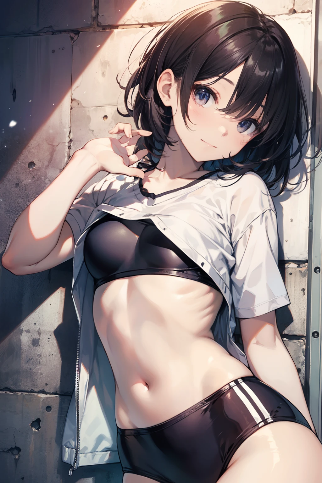 top-quality、Full limbs、complete fingers、Slender beauty、short-hair、Military Color、School swim wear、Small eyes、