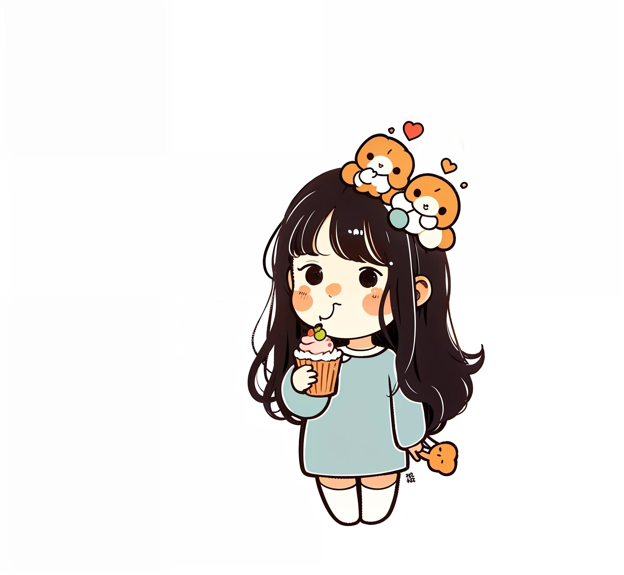Anime girl with cupcake and cat, lovely art style, adorable digital art, Rendering of cute girls, cute kawaii girls, Cute cartoon character, Cute detailed digital art, Cute anime girl, Cute cartoon, chibi girl, Cute cartoon style, cute character, Cute anime, Chibi anime girl, cute artwork, Cute anime style, Anime moe art style,balloons,Skysky,Clouds,adolable,sprout