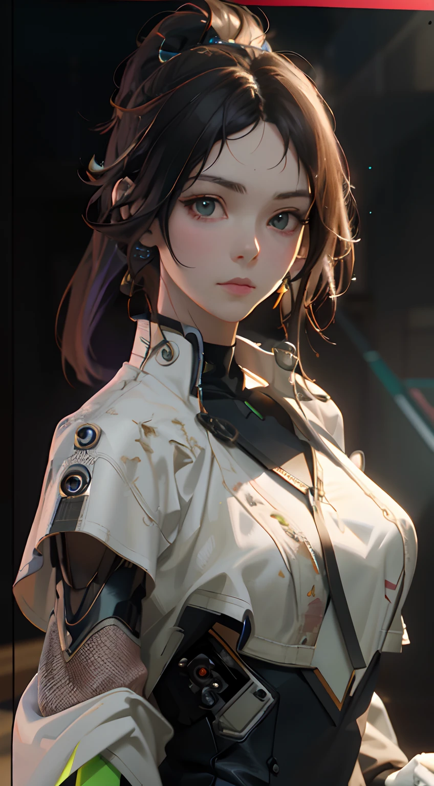 One was wearing a white shirt，Woman in black and green gloves, Guviz-style artwork, Guviz, anime styled 3d, trending on cgstation, realistic art style, by Russell Dongjun Lu, dreamy cyberpunk girl, style of wlop, Realistic anime 3 D style, by Yang J, cyberpunk anime girl, 🌺 CGSesociety