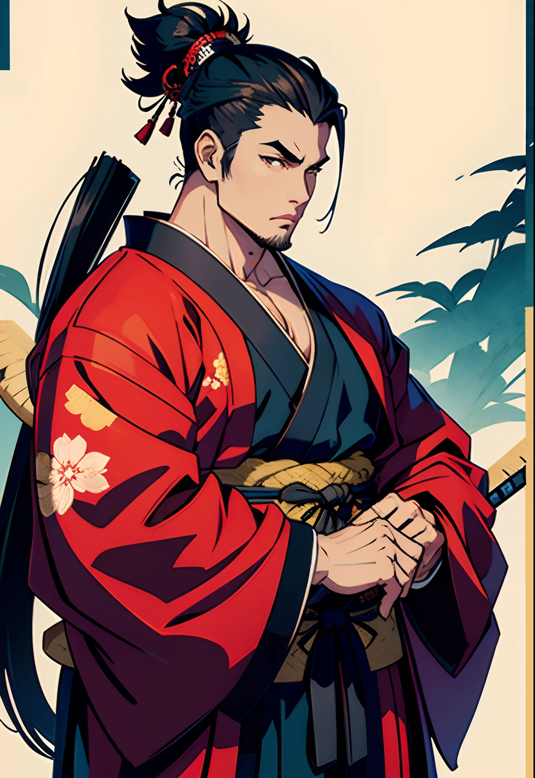 Handsome kimono samurai musculaire
