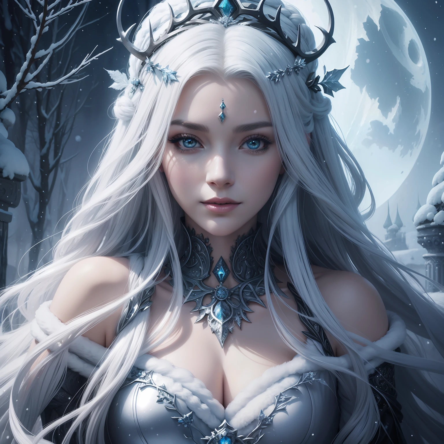 arafed, high details, best quality, 16k, [ultra detailed], masterpiece, best quality, (extremely detailed), dynamic angle, ultra wide shot, RAW, photorealistic, a extreme magnified picture of (1) icy snake eye of a frozen devil, icy Fragments rimes on the eye lashes, light blue iris, a full whitw moon, round moon being reflected on the iris, 3D rendering, [[anatomically correct]] zrpgstyle