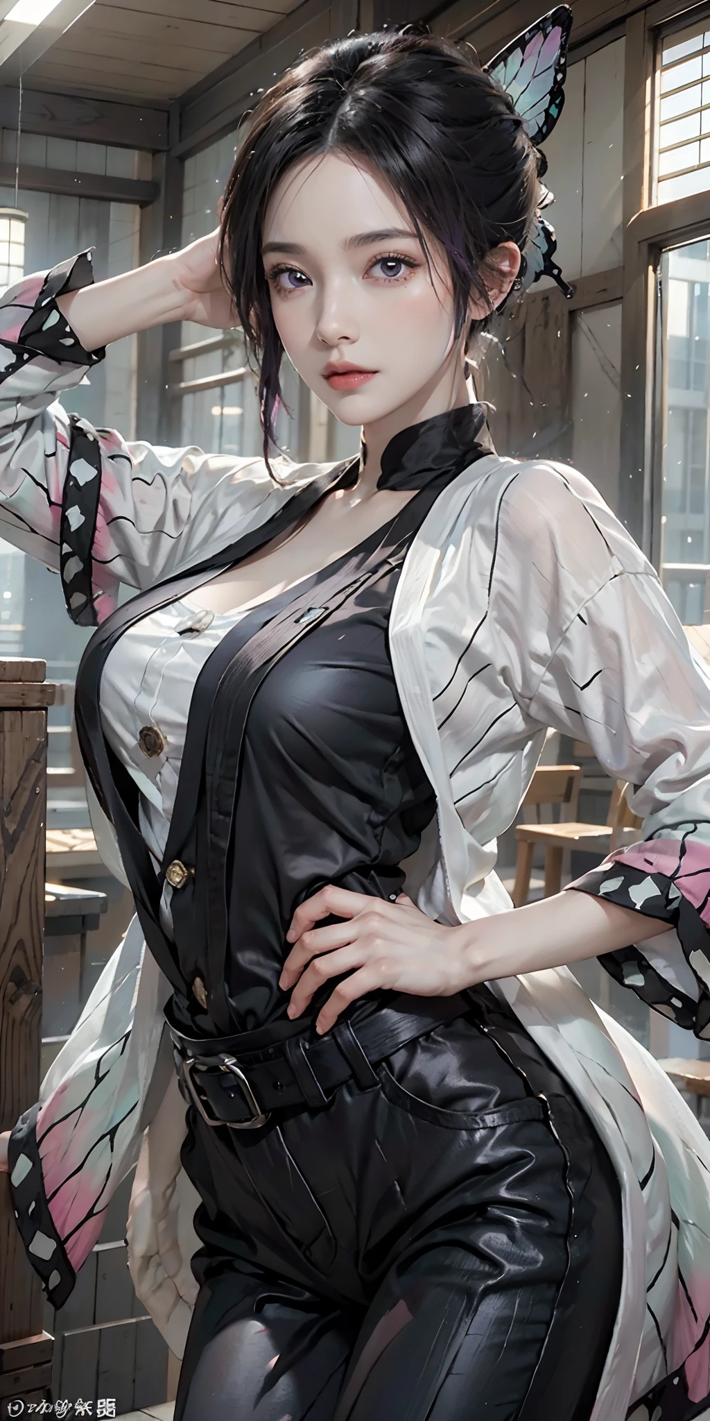Yakuza heroine on the streets of Japan, A group of gang members stood behind,angry look,mixed korean,Detailed background,crowd background,Crowd focus,in the crowd,movie lighting,(((masterpiece))), ((best quality)), ((complex and detailed)), ((Surrealism)), ridiculous resolution, milf, mature woman, perspective, Very detailed, Enlightenment, 1 girl, Thin waist, thick hips,long legs,Beautiful and delicate eyes, Short hair details, black hair color hair, purple eyes, (gangster suit:1.2),Tattoos are,Large flower arms,Covered in tattoos,yakuza,Gangster organizations,gangster godfather,Gangster woman,gang boss的女人,Japan Yamaguchi Formation,yakuza woman,,full back tattoos,gang boss,sunglasses,Blood dyed the streets red,former boss,A scarred figure,,Sexy and feminine,(no underwear),, detailed background, perfect eyes, Seductive eyes, looking at the audience,from the front,Lightweight to wear,