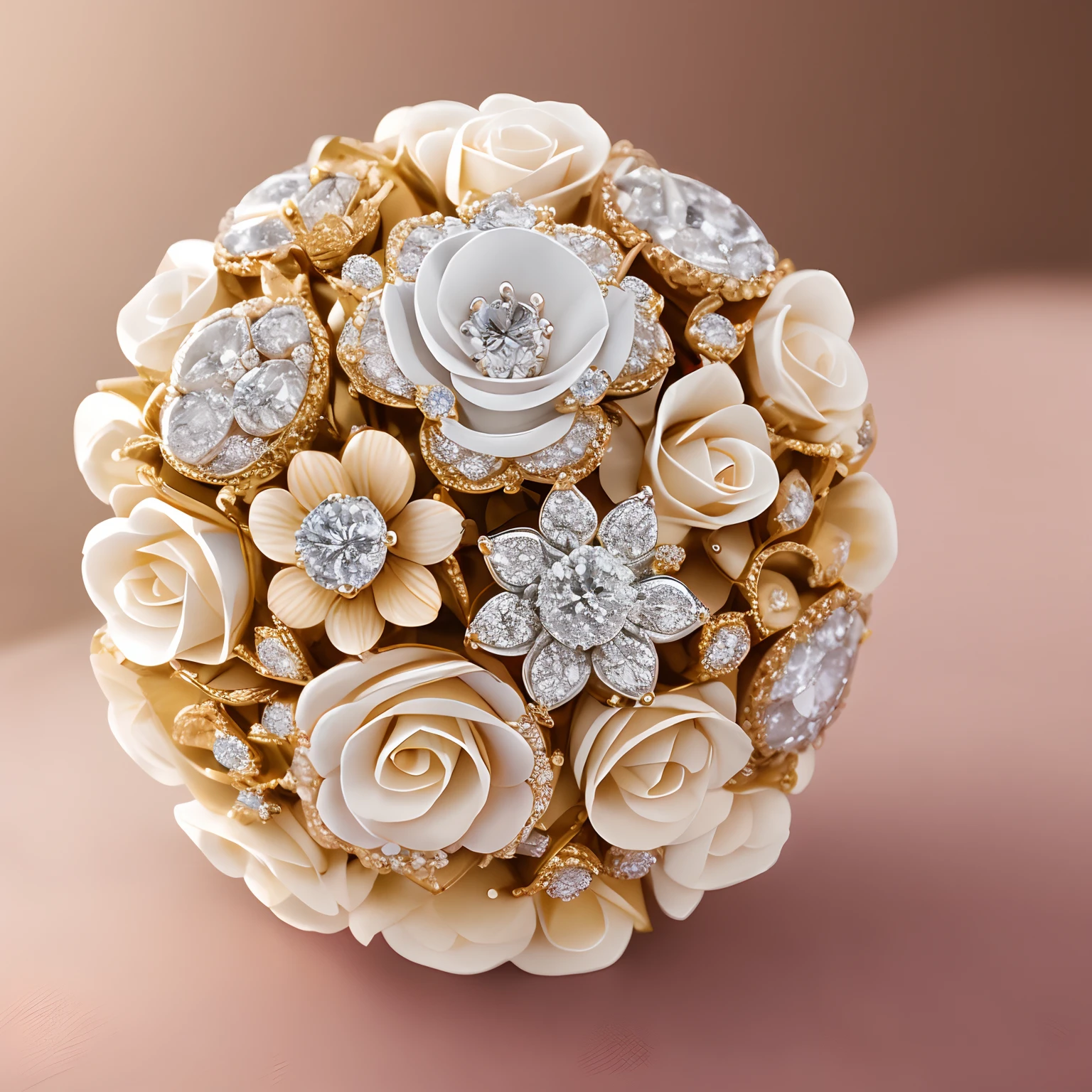 Objects, (Sophisticated engagement rings made of diamonds) , flower, (masutepiece),photos realistic,Solo Focus,professional photograpy、On the petals of the bouquet