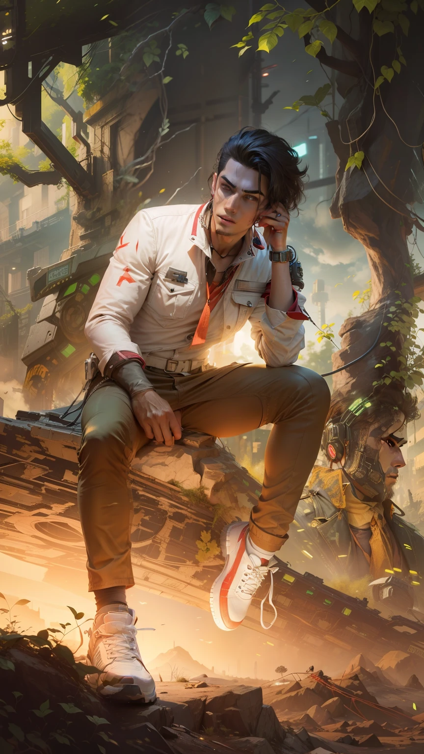 Change background Hyperpunk handsome boy, realistic face, 8k, ultra realistic
