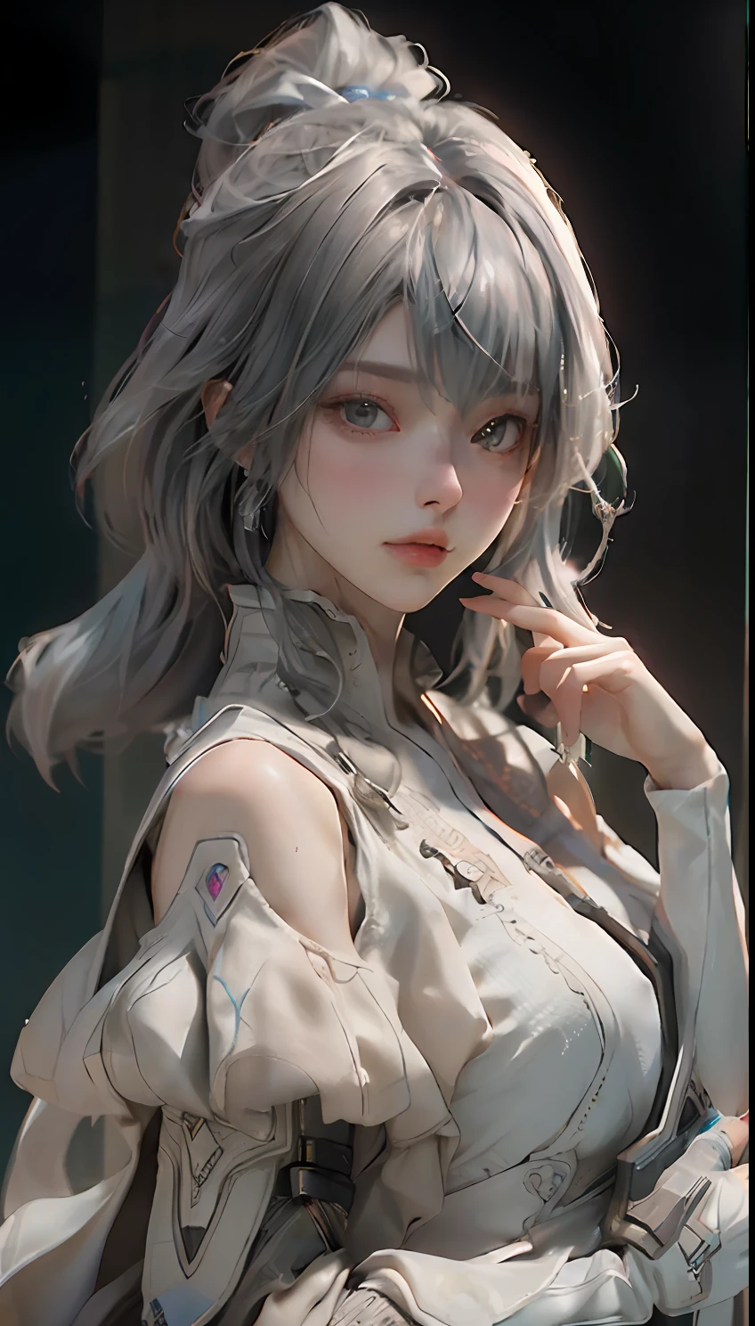 ((best qualtiy)), ((tmasterpiece)), (the detail:1.4), 3D, A beautiful cyberpunk female figure,HDR(HighDynamicRange),Ray traching,NVIDIA RTX,Super-Resolution,Unreal 5,Subsurface scattering、PBR Texture、post-proces、Anisotropy Filtering、depth of fields、maximum definition and sharpness、Many-Layer Textures、Albedo e mapas Speculares、Surface Coloring、Accurate simulation of light-material interactions、perfectly proportions、Octane Render、Two-colored light、largeaperture、Low ISO、White balance、the rule of thirds、8K RAW、