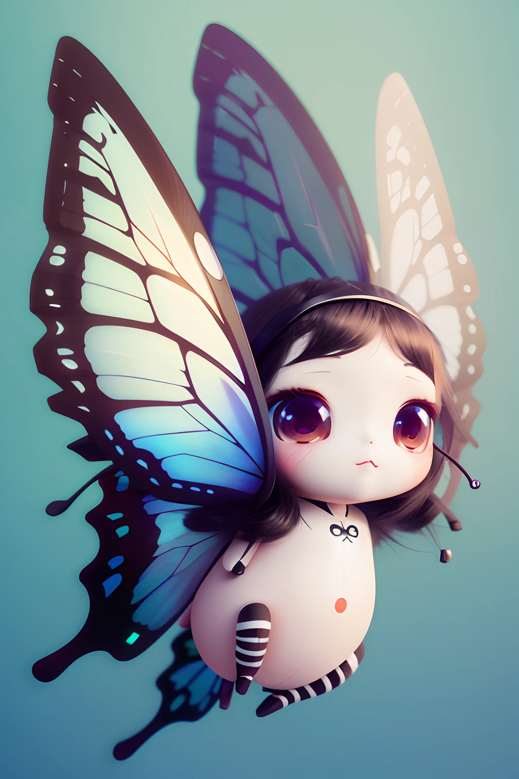 there is a small doll with a butterfly on her head, cute detailed digital art, cute 3 d render, adorable digital painting, cute digital art, 3 d render stylized, cute! c4d, advanced digital chibi art, stylized as a 3d render, official fanart behance hd, 3d render digital art, artwork in the style of guweiz is hugging its mother