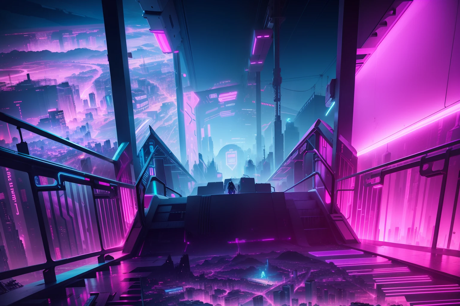 Futuristic construction, neon light, Cyberpunk, predios Cyberpunk ao fundo, fundo desfocado
