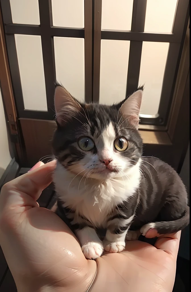 A tiny cat，Only 1 cm in size，Place on the palm of your hand