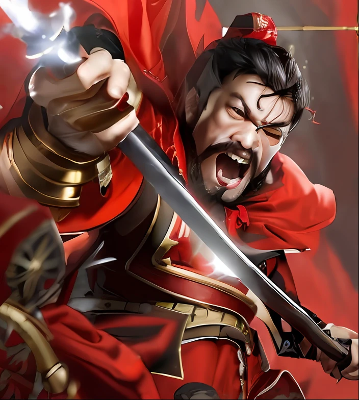 Screaming man with sword and red cloak