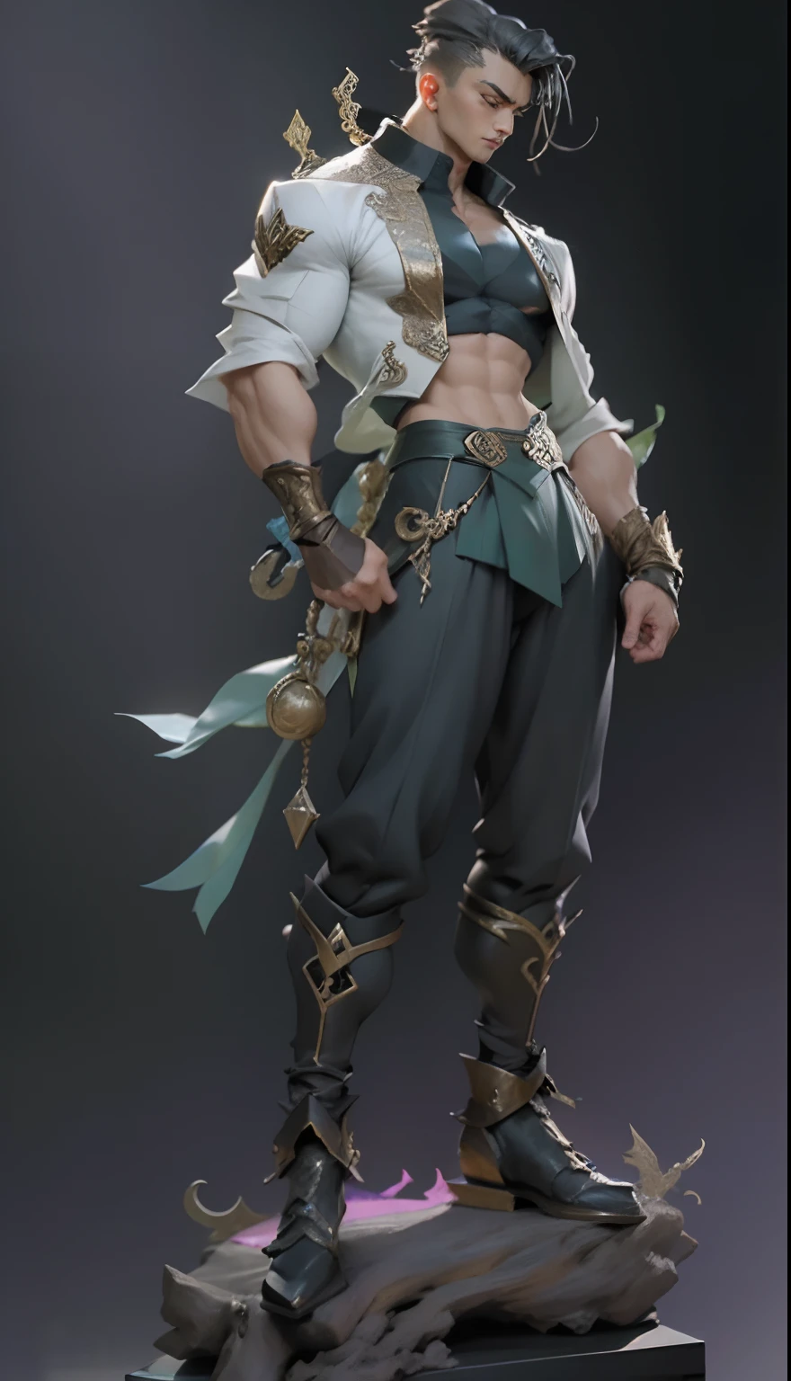Sculpture design,Figures,GK model,schoolboy,musculous,((The whole body of the character)),decor,Expose muscles,(Exquisite base),Wu Shixun,The costumes are exquisite,musculous