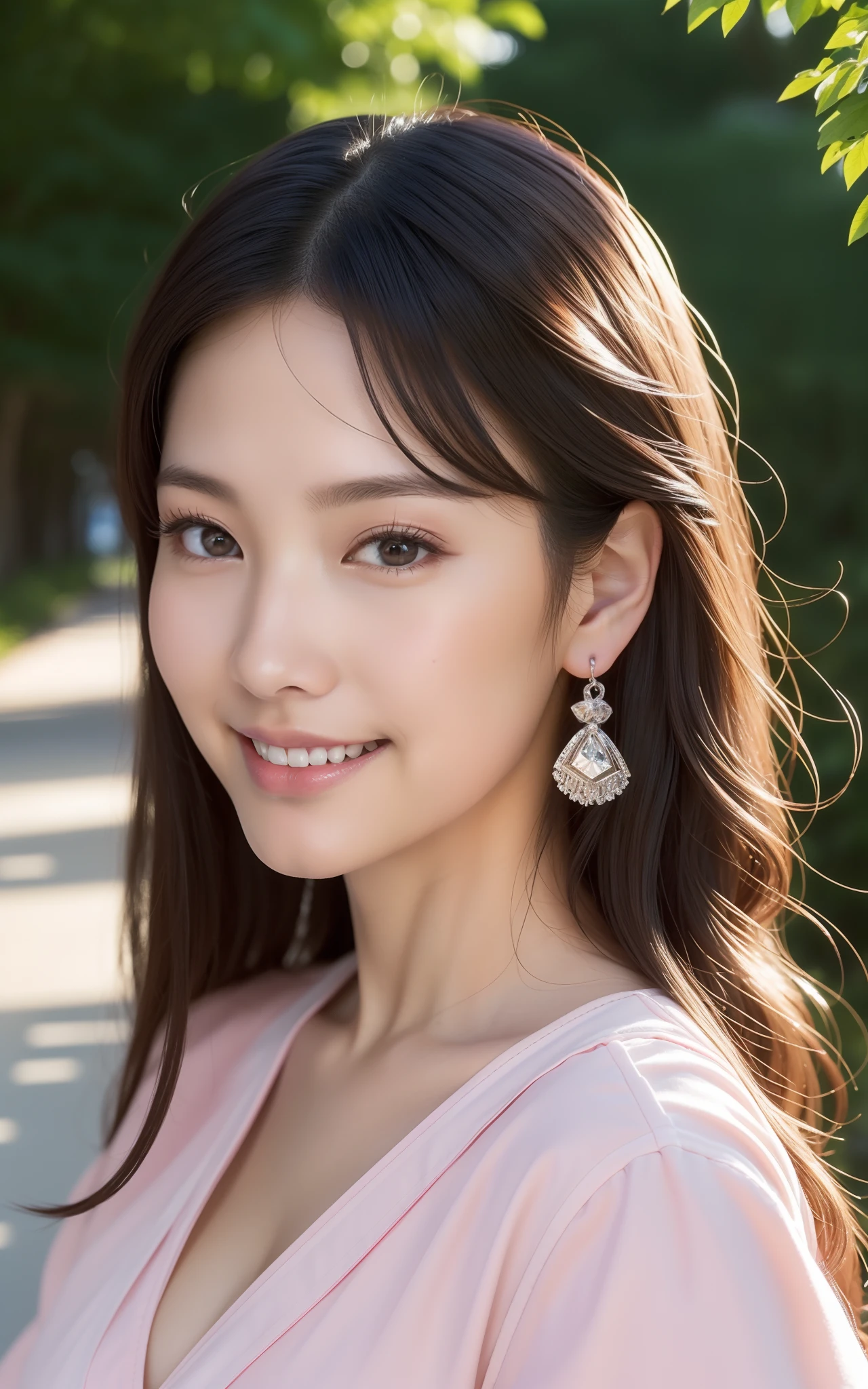 ((top-quality、8K、​masterpiece:1.3、超A high resolution))、(Clear focus:1.4、The focus is on people:1.2)、A Japanese Lady、年轻、kawaii、1 persons、full bodyesbian、((dark brown  hair))、(1/2 white and 1/pink jacket:1.2、tshirts、Detailed fabrics、Fluffy fabric)、Super fine face、light skinned、A detailed eye、Narrow-eyed、二重まぶた、Reddish cheeks、Listening to music、Detailed skin、light skinned、Sweating、Lustrous skin、Shine skin、Shaded skin、ruddy lips、A smile、Silver earrings、smart watch、Large breasts、looking in camera、(细致背景、walkway:1.5)、morning、Natural lighting、dynamic ungle、wakame、wakame、wakame、wakame、wakame、wakame、wakame、wakame、wakame、wakame、wakame、wakame、wakame、wakame、wakame、wakame、wakame、wakame、wakame、wakame、wakame、wakame、wakame、wakame、wakame