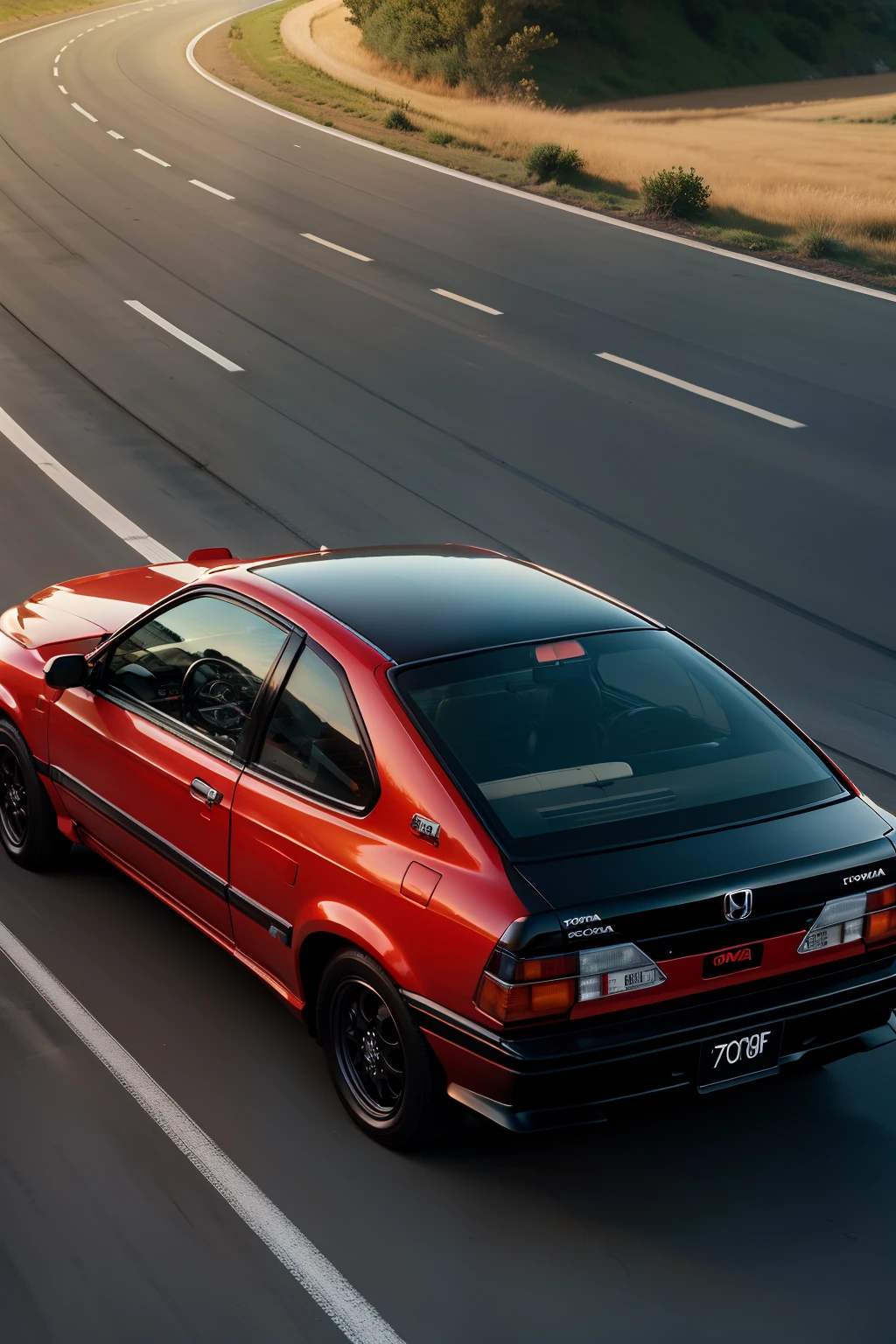 Honda Civic running on Japanese highway, hyper realistic