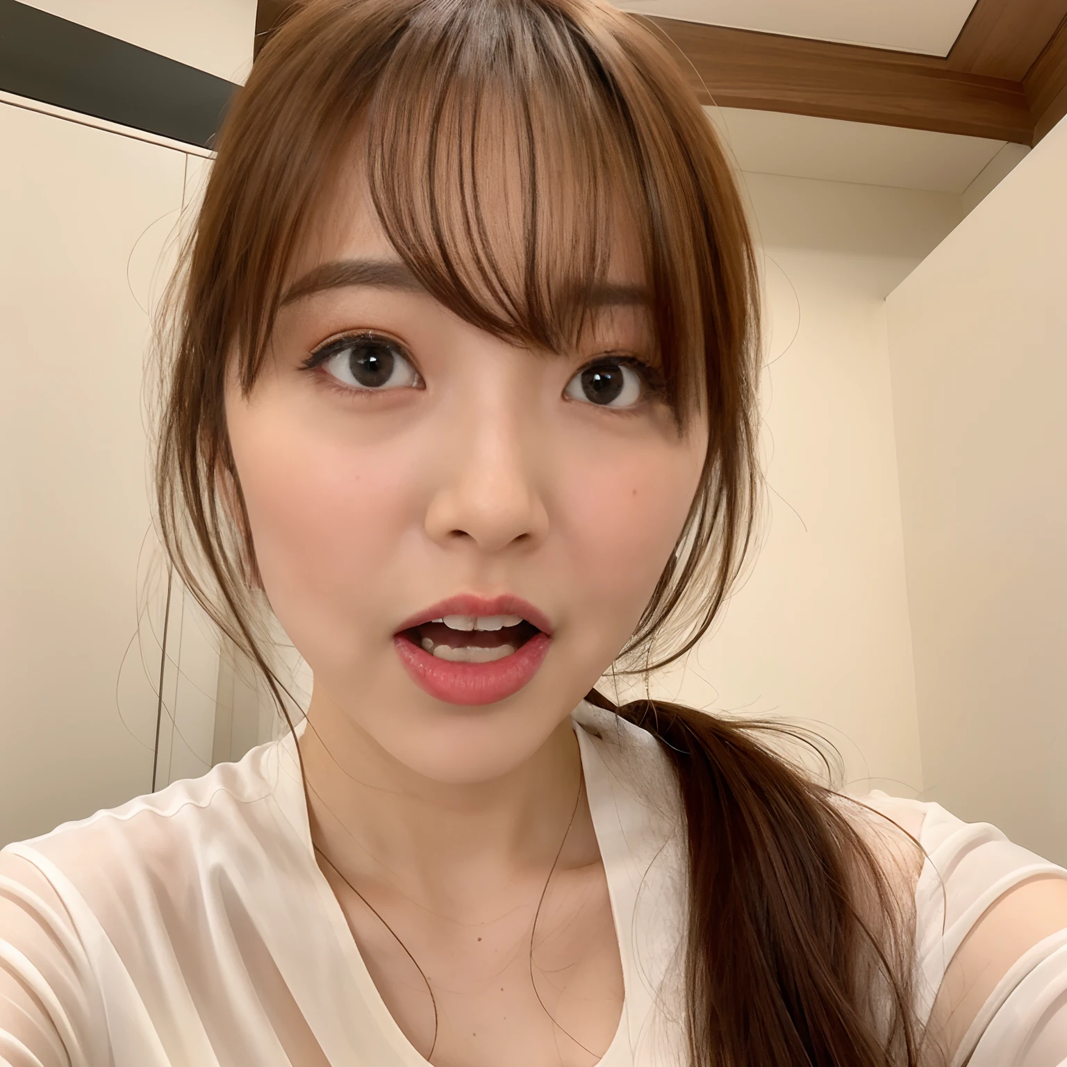 stick out your tongue、Woman taking 8K selfie
