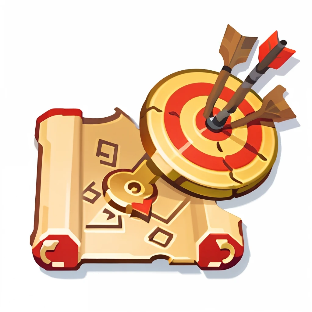 Red and white targets,There is an arrow in the middle of the reel, game icon stylized, game icon asset, fantasy game spell icon, Game icon, rpg item, fantasy game spell symbol, quest marker, rpg game inventory item, magic spell icon, ability image, character icon, role-playing game items, strategy game, bow and arrows, epic legends game icon
