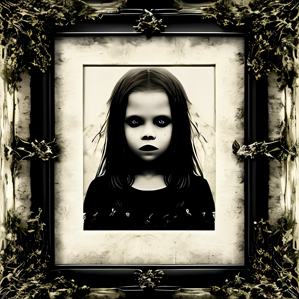  girl in a black dress in a dark forest frame from a horror movie