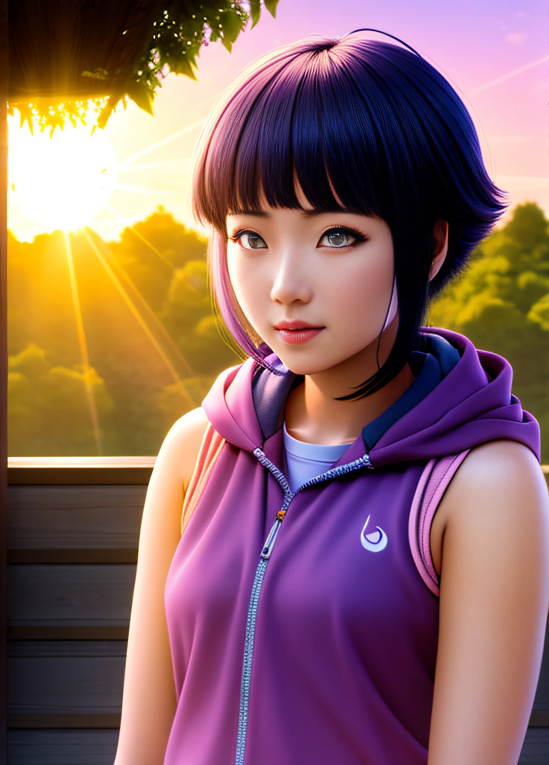 1girl, hyuuga hinata, outside, sun light, wamudraws