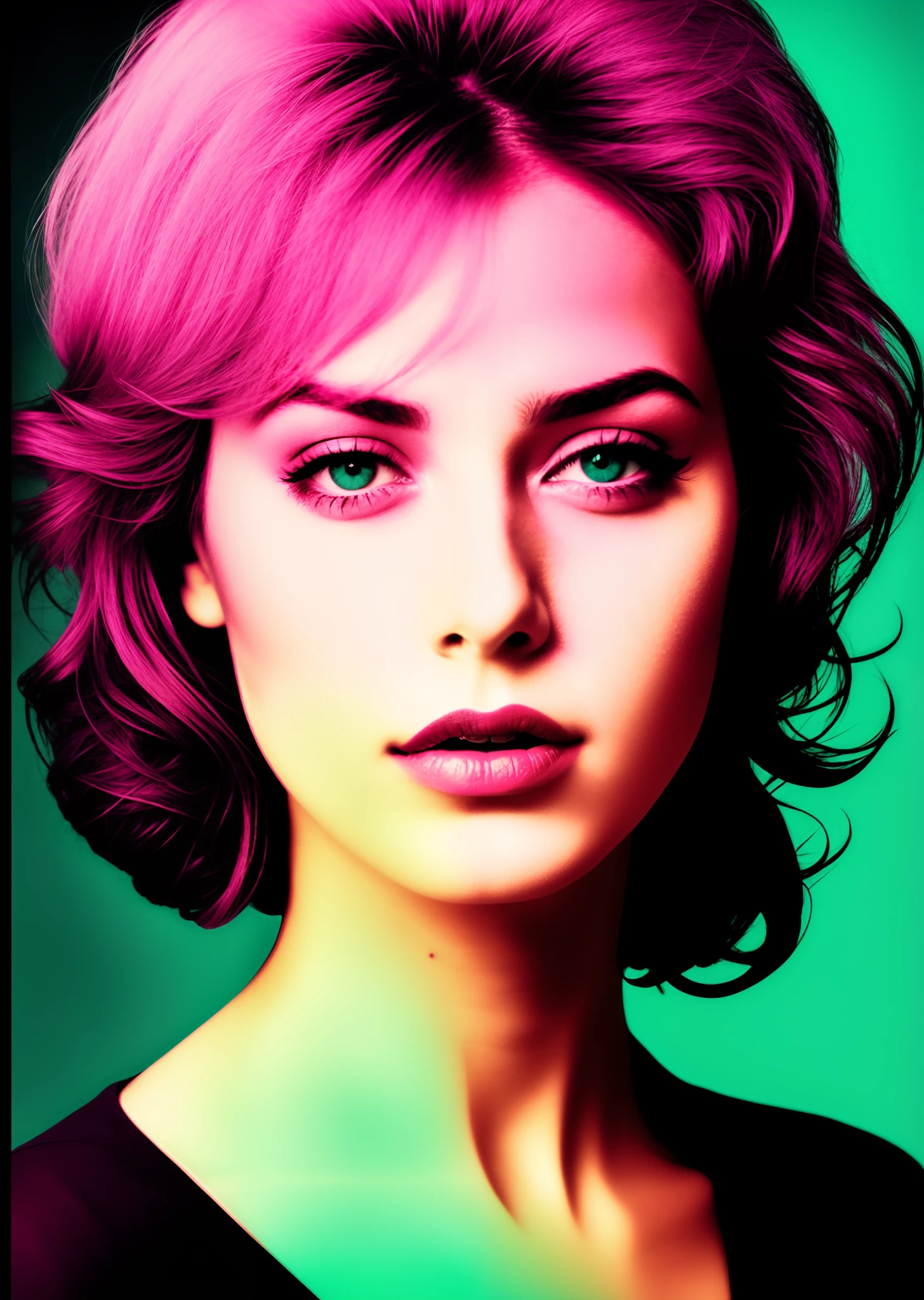 Photo of a woman, New York, pastel accent colors in the style of solarization