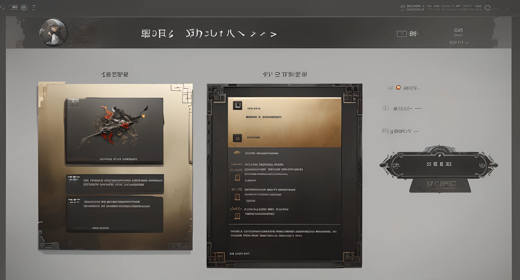 game UI design Battle Menu:
The action buttons are designed with elements reminiscent of Chinese ink paintings, while the status bar is displayed in a Gothic-style font. Futuristic decorative elements are incorporated into the UI, adding depth to the user interface.