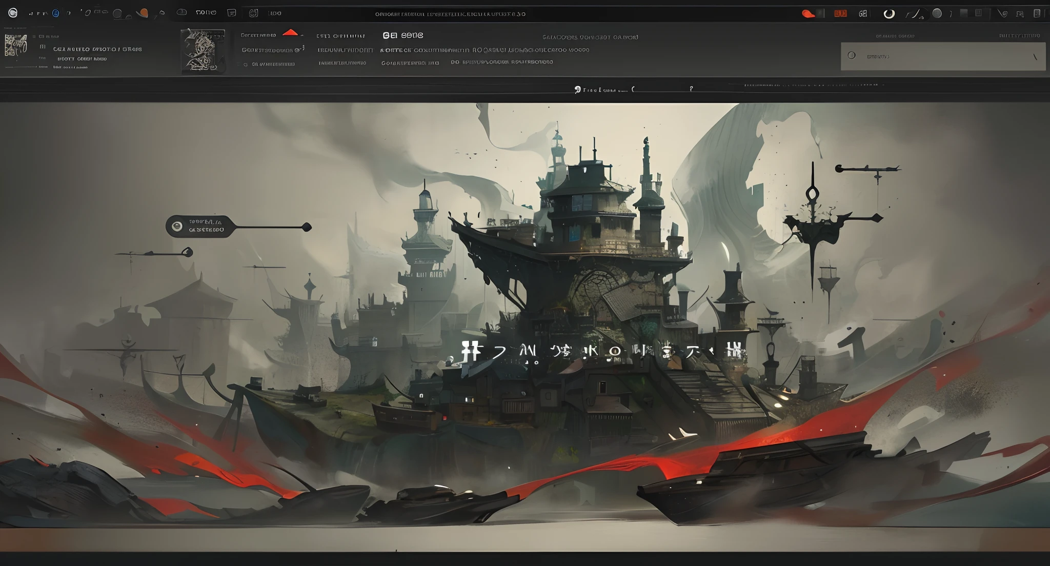 game UI design Battle Menu:
The action buttons are designed with elements reminiscent of Chinese ink paintings, while the status bar is displayed in a Gothic-style font. Futuristic decorative elements are incorporated into the UI, adding depth to the user interface.