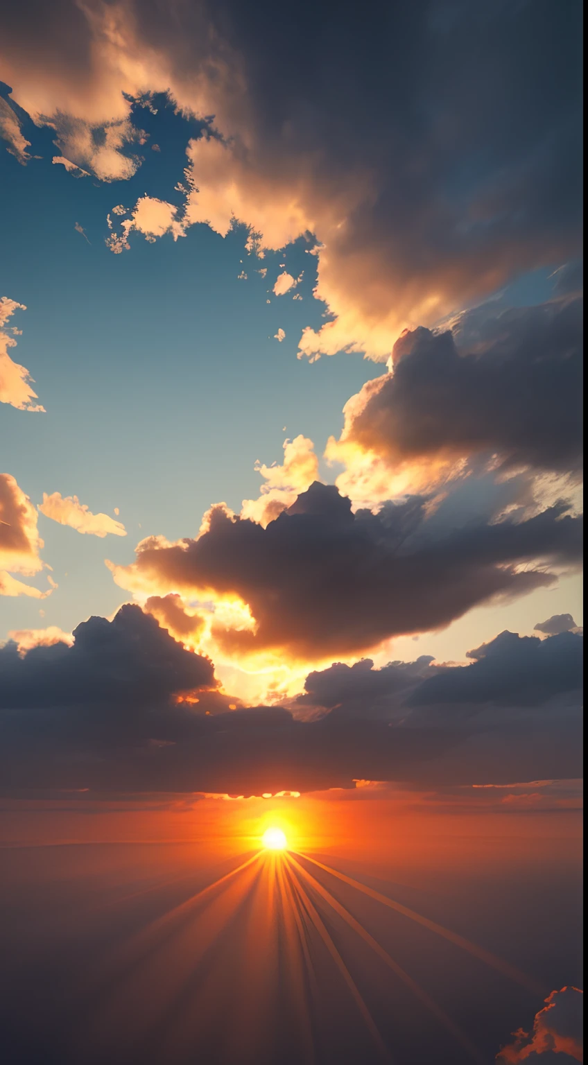 Skysky,the setting sun,Clouds,the sea,,Dingdall effect,photorealestic,Natural soft light,Hyper-detailing,4K
