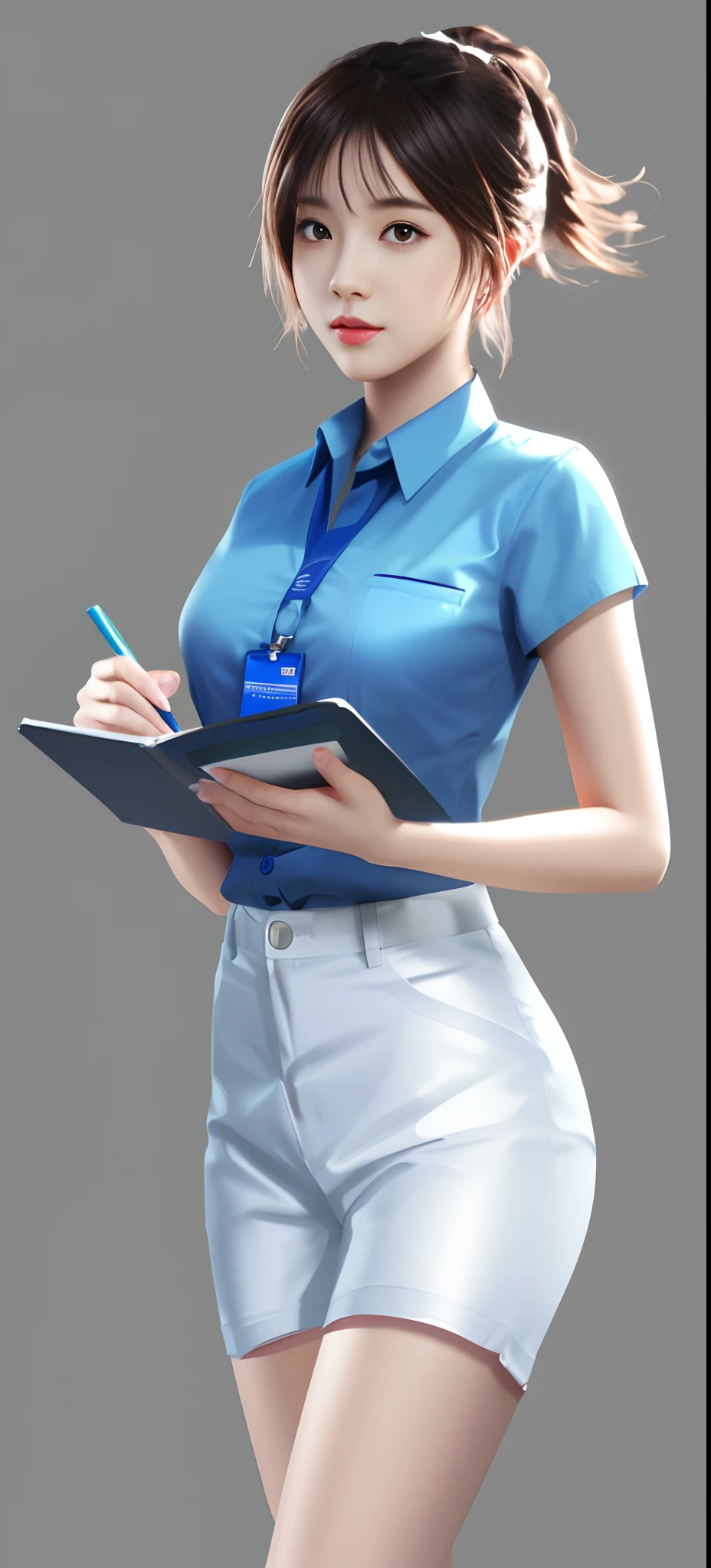 Girl holding clipboard and pen in her hand, render of april, official character art, expert high detail concept art, official character illustration, character artist, Highly detailed character design, highly detailed character, detailed character art, promotional render, character full body portrait, ( ( concept art of character ) ), Professional character design