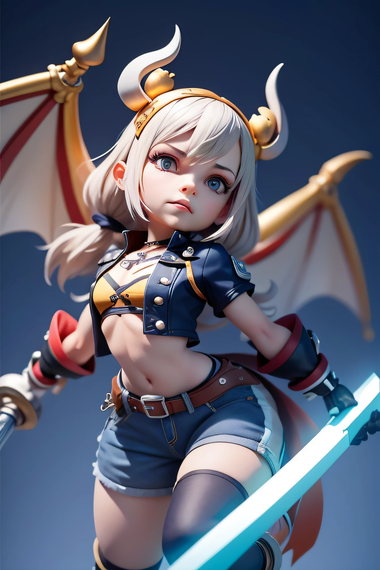 Character inspired by how to train your dragon, pequena, blusa com de manga longa com listras preto e branco, blusa listrada, ((blusa com listras horizontais)), blusa com listras, cores diferentes, Small shorts or legging pants, cintura pequena, corpo pequeno, blusa com listras, CG, blusa listrada, meia listrada, baseado em ((kingdom hearts)), (kingdom hearts), without a hat, cabelos coloridos, corpo pequeno, traje bowser, ((blusa listrada)), subsurface alta, hight subsurface, ambiente occlusion, big sword in hand, espada grande, portando espada, segurando espada grande, pele natural, ((enfeites de video game grandes)), espada e escudo, ((How to train your dragon)), animais dark no fundo, bonecos dark na cena, monstros na cena, Panning, (seios muito grandes), (((seios muito grandes))), dark theme, mascara cobrindo a boca, monstros ao fundo, personagem no centro da cena, diffuse color blue, dark blue color, detalhada, corpo inteiro, giant weapon in hand, orelhas normais, with dragon wings, Panning, enquadramento completo na cena