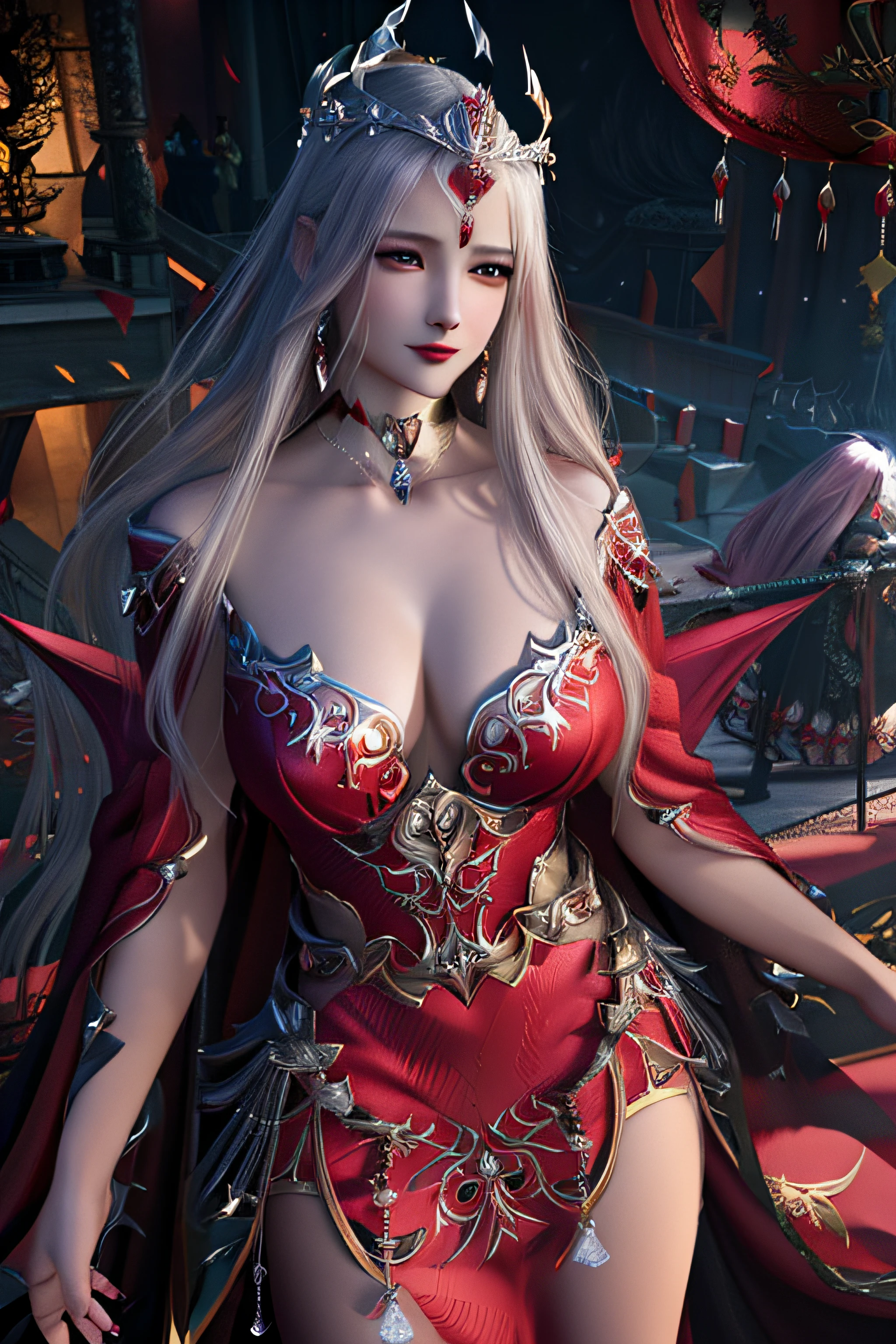 One wearing a red dress,Close-up of a woman with a crown on her head, beautiful elegant demon queen, Epic fantasy art style HD, Fantasy Woman, beautiful female witch, beautiful female witch, detailed fantasy art, 8K high quality detailed art, Fantasy art style, 2. 5 D CGI anime fantasy artwork, beautiful vampire queen, 4K fantasy art