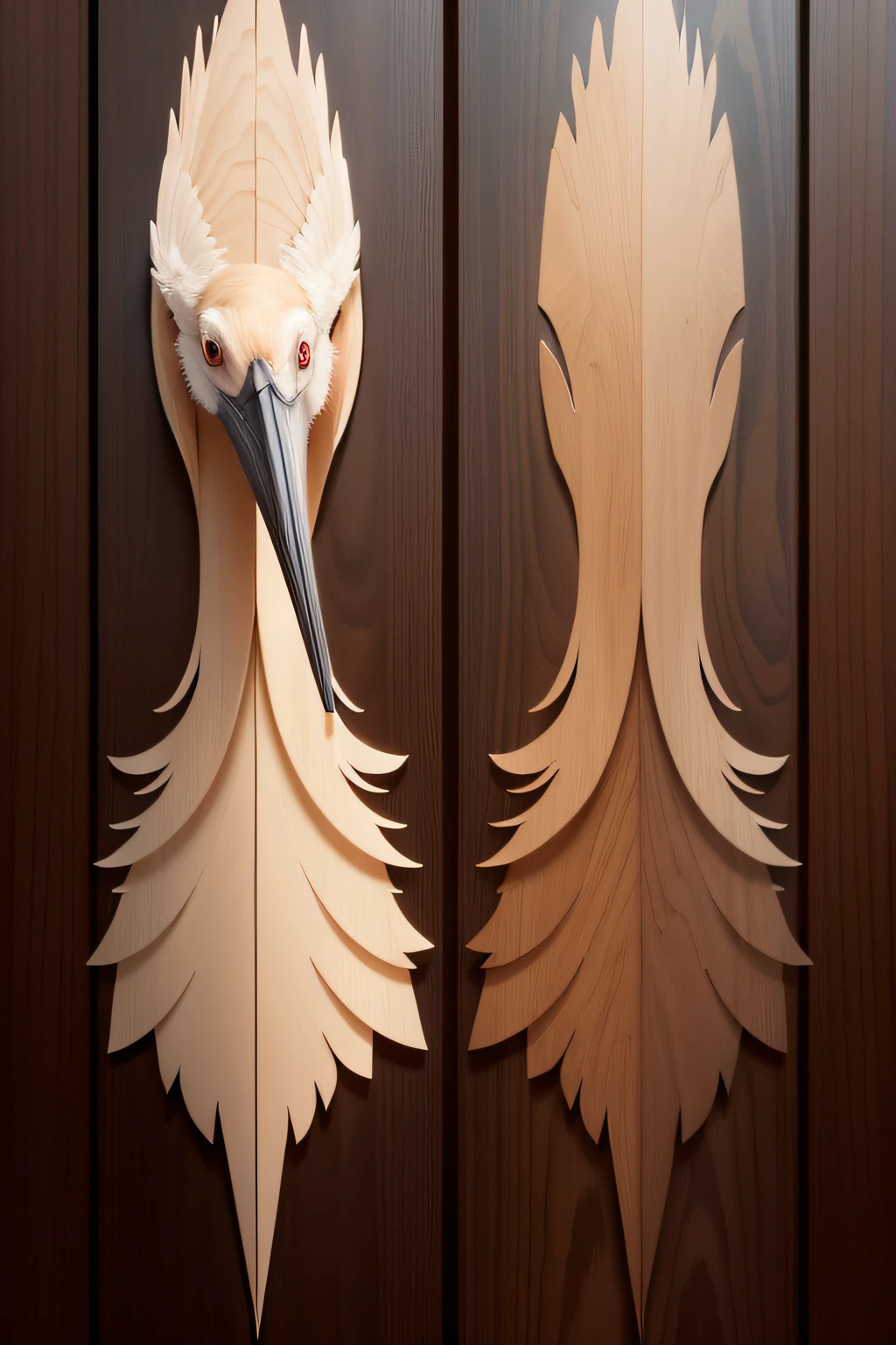 flat wood segmentation artwork  of an ibis