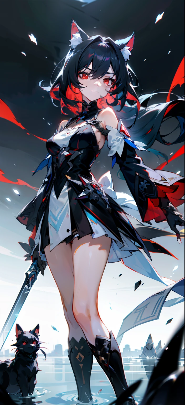 ((masterpiece, best quality)), Delicate face,Magician,Witch Hat,Standing picture,whole body,Perfect body proportions,Long legs,Handsome short hair,Nice red eyes,Fantasy style,White background,Extremely beautiful,transparent,Pure white armor,Sexy bikini,cloud,Water Ripples,chain,Tattoo,Lace,exposed