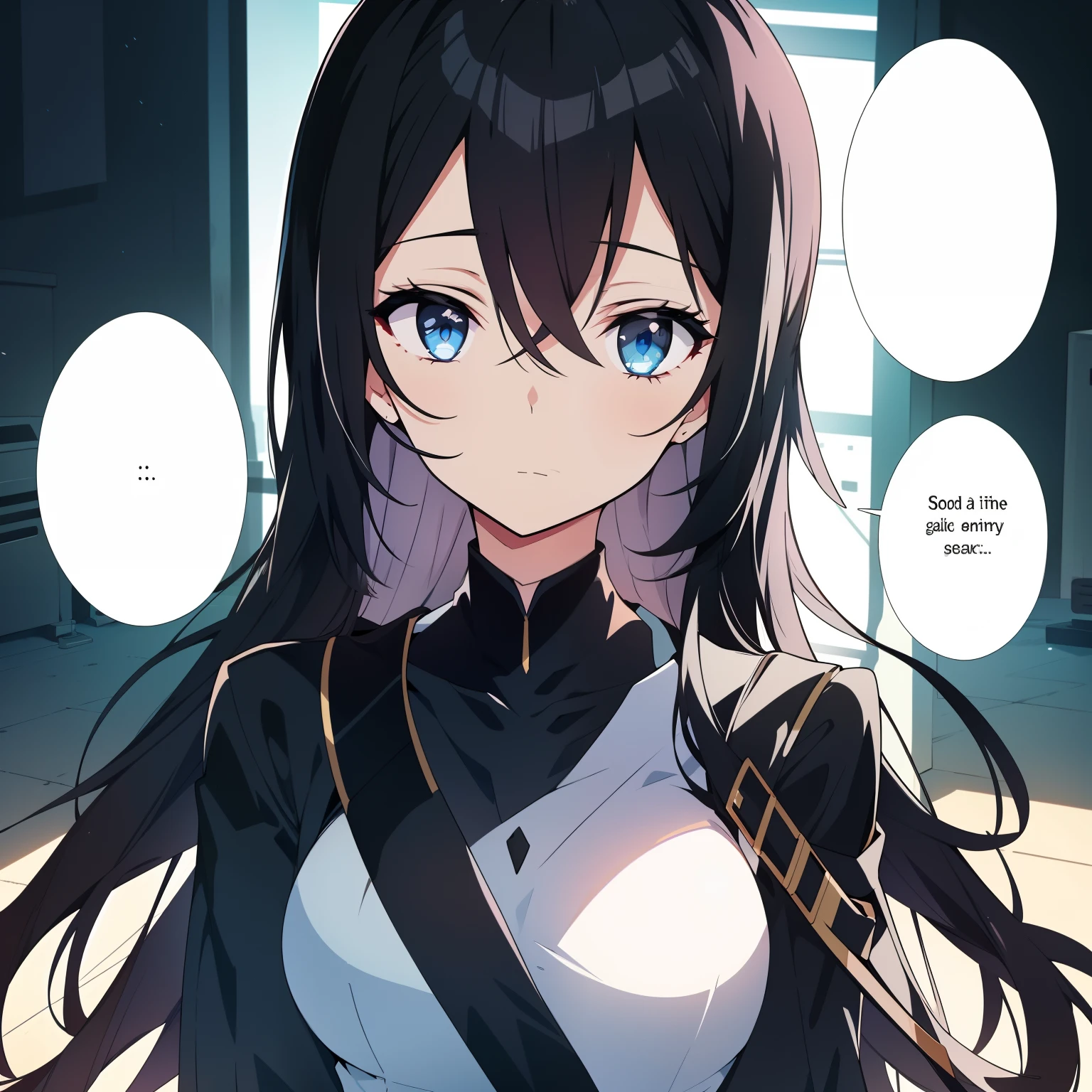 The woman with black hair lowers her head and avoids the woman with white hair’s gaze. She has a speech bubble that says: “I didn’t dare to look into her eyes, I could only answer softly: ‘Yes.’”
