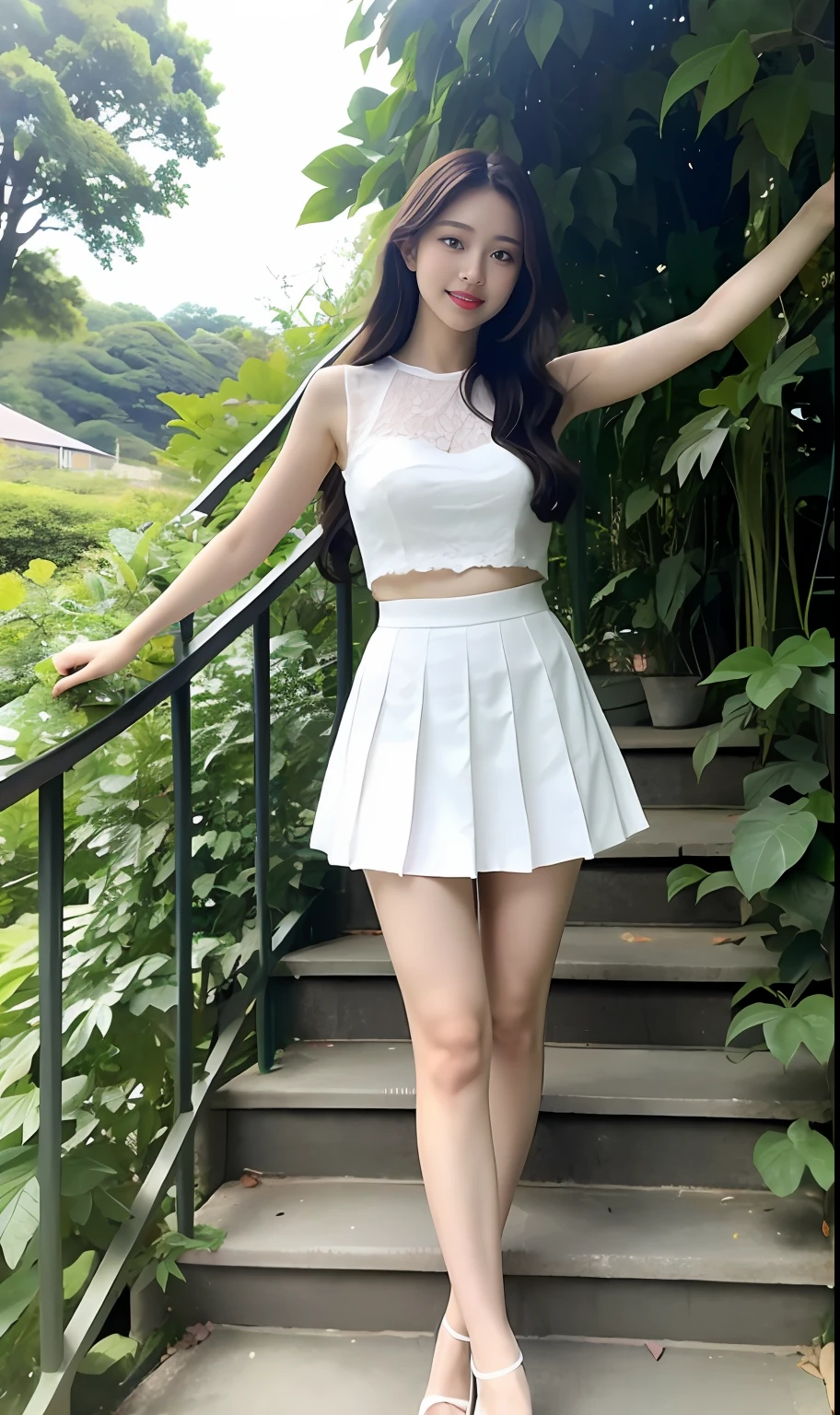 chinese girl, sexy hyp, full body picture, white skirt,beautiful smile, closing eyes, very slim, 60-90-60. white skirt, realistic face.