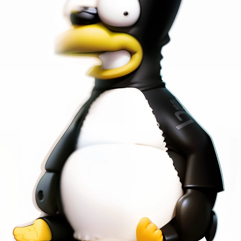 Homer Simpson, anthropomorphic penguin, sitting, yellow feet