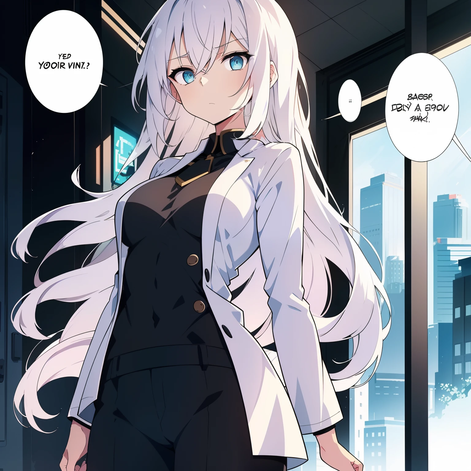 The woman with white hair is looking at the woman with black hair, who is standing outside the window, looking guilty and nervous. She has a speech bubble that says: “She knew about Lin Xuan and me, but she never got angry. She just asked me calmly: ‘Do you love him?’”