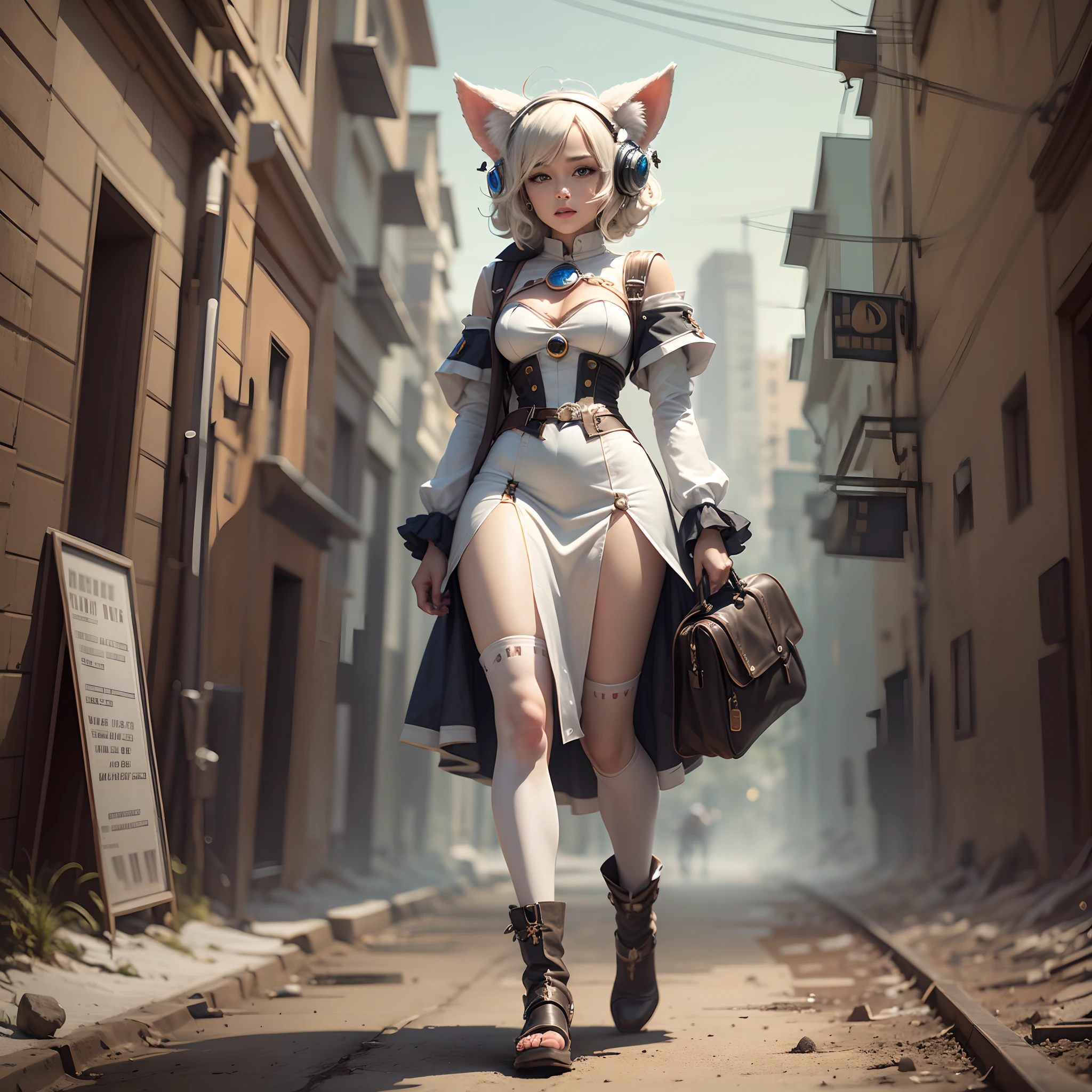 a woman walk on a moon with car ears costume --auto --s2