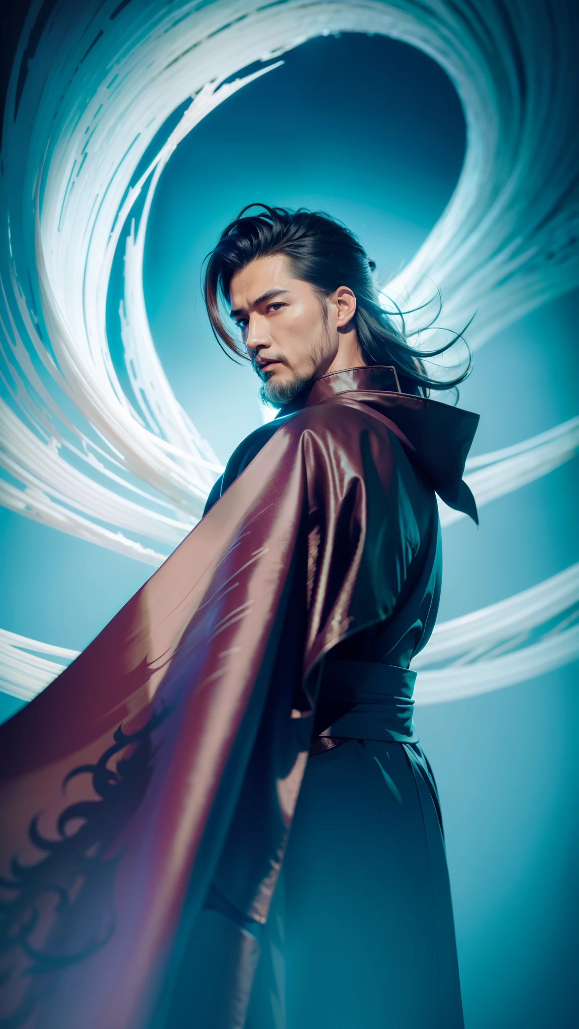 best qualtiy,tmasterpiece,Highest resolution,Realiy,arma,A face that is incredibly real,full bodyesbian,A high resolution,the detail,chineseidol,one male,age 60,Tall guy,Broad shoulders,mid - length hair,Bunched hair,Light beard,Pale cyan eyes,Real eyes and real face,Complicated details,Just look at the audience,(full bodyesbian:0.8),Stand on a tornado,There is no sky,Clouded,detailed back ground,详细的脸,hair flowing in the wind,Martial artist,dynamicposes,Fighting posture,and clench your fist,Dragon Theme Costume,Monk's robe,Lots of huge tornado storm background,Rotating floating particles,dynamic compositions,Hanfu,Lots of tornadoes,The pale cyan water is flowing,Taoist,immortal,Authentic texture。