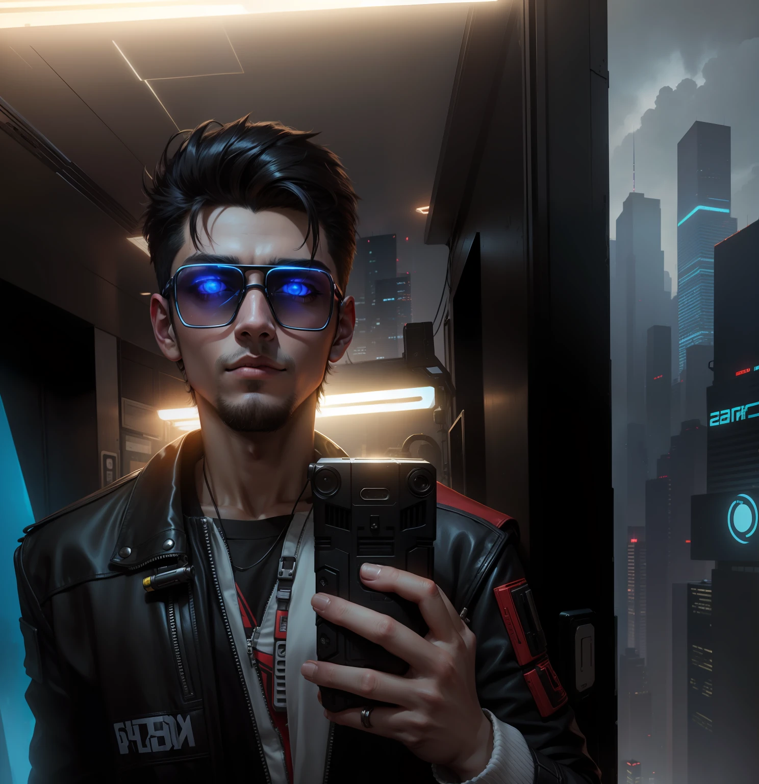 Change background cyberpunk handsome boy holding a gun