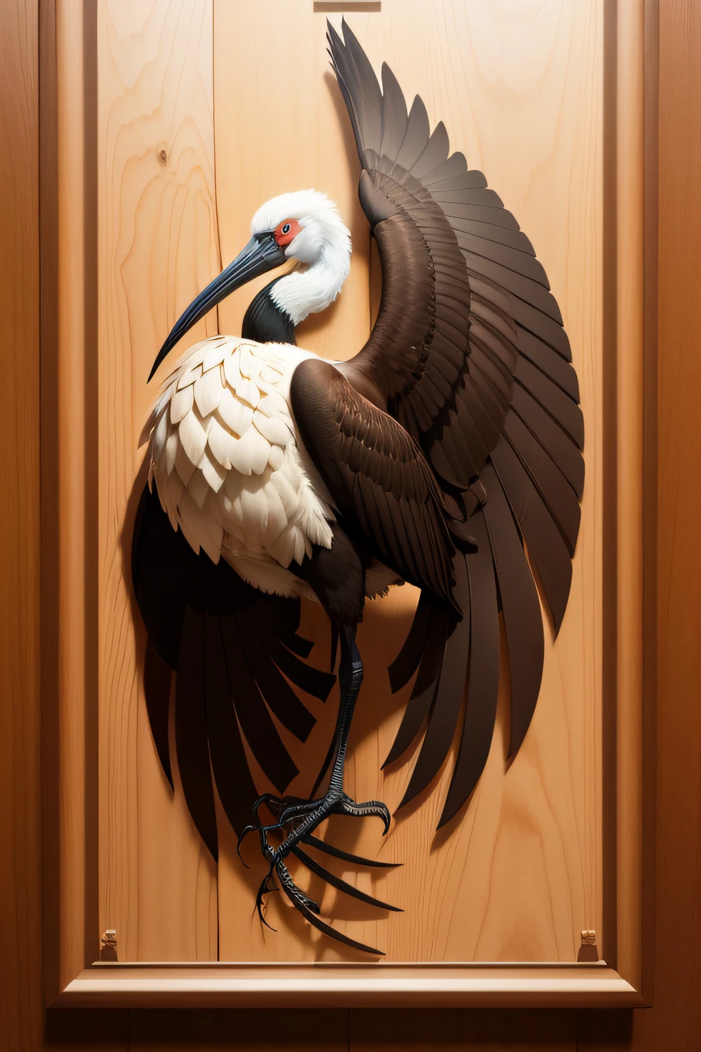 flat wood segmentation artwork of an ibis