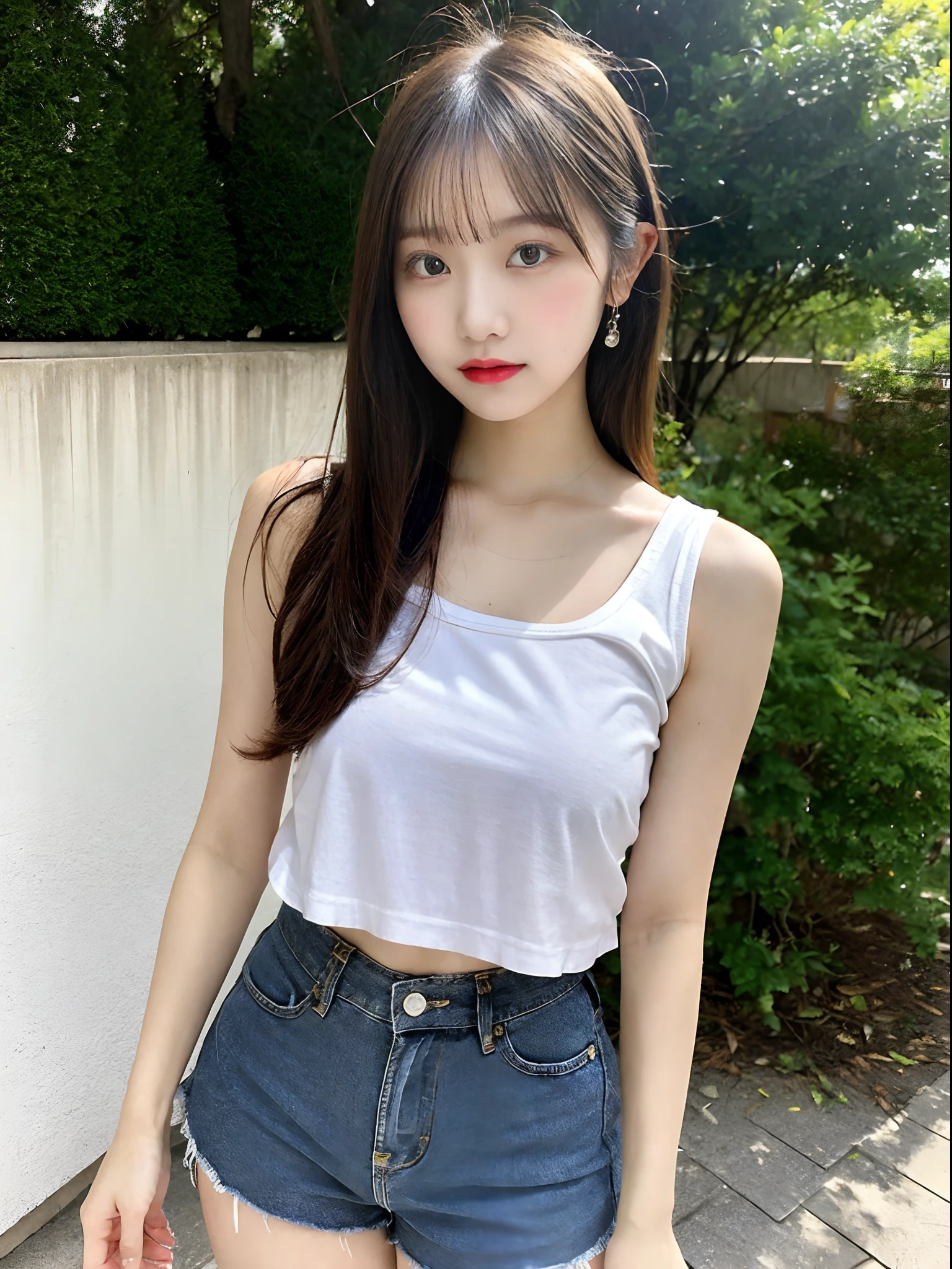 (masterpiece, best quality), 1girl, 22 years old, micro shorts, denim shorts, tank top, sexy pose,