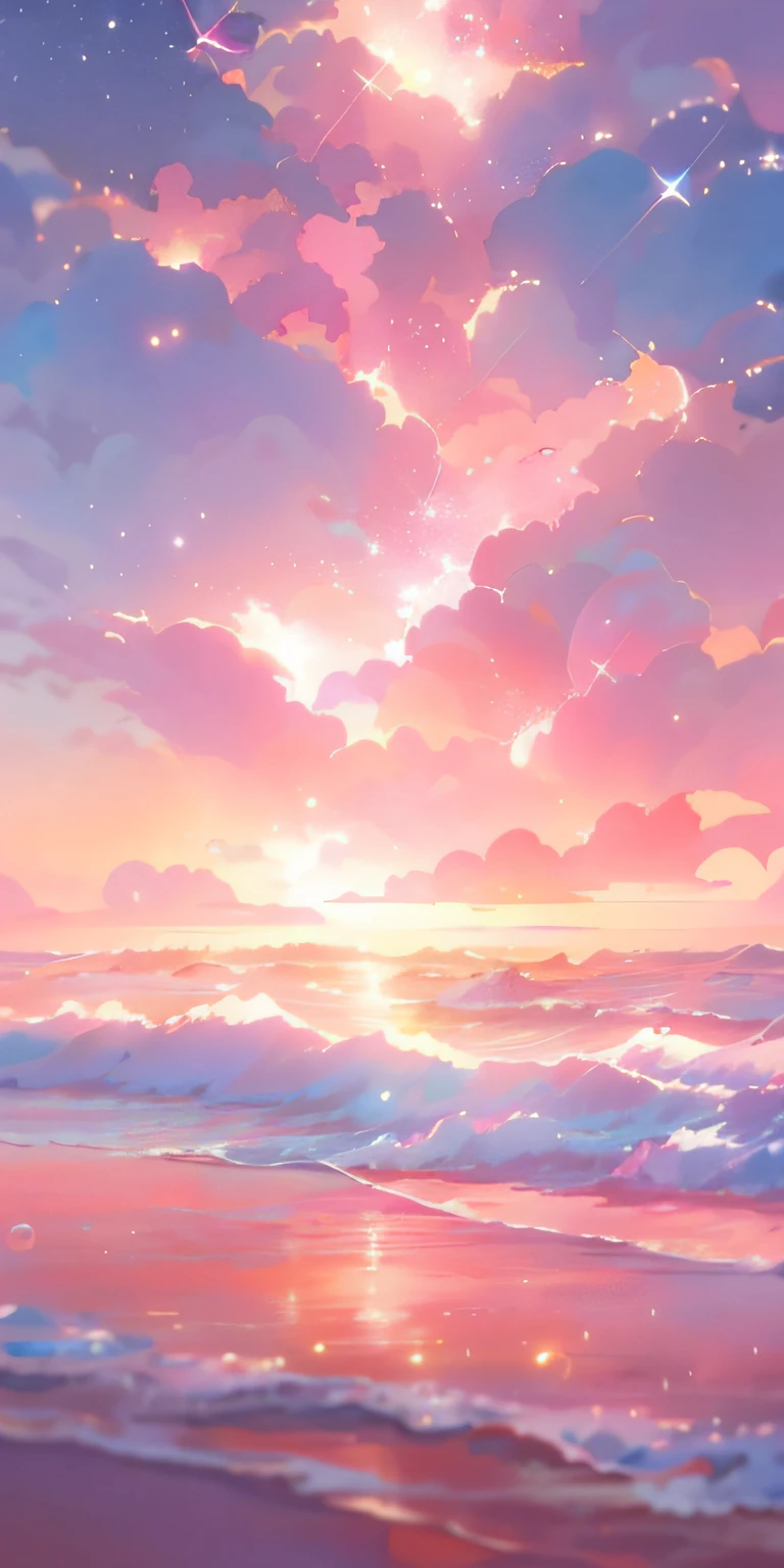 anime big breast, Sunset, beach, Sea, Clouds, stars, Pink, Pink, Pink, Pink, Pink, Pink, Pink, Pink, Pink, Pink,, fluffy pink anime clouds, anime backgrounds, Magnificent background, anime beautiful peace scene, dreamy scenes, dreamy sky, looking out at a pink ocean, Anime background art, heaven pink, Anime art wallpaper 4 K