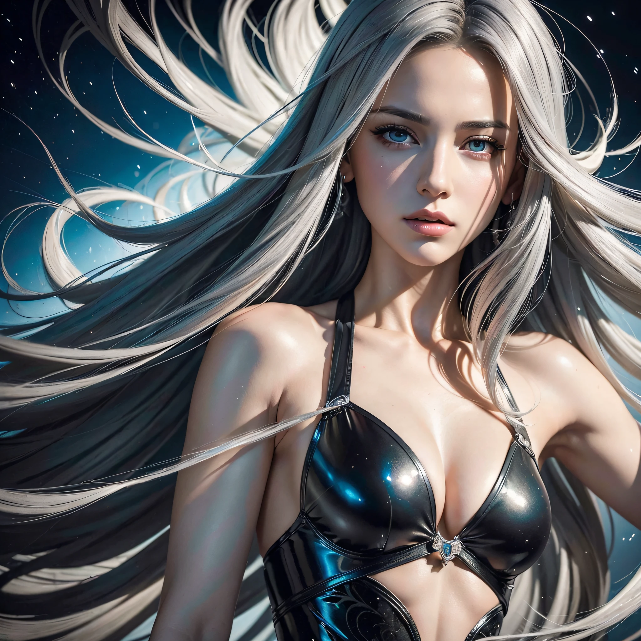 Idol singer, upper half of body, singing in the stage, best quality, masterpiece, (realistic:1.2), 1 girl, gray hair, gray eyes, Front, detailed face, beautiful eyes, Idol singer, best quality, masterpiece, (realistic:1.2), 1 girl, gray hair, gray eyes, Front, detailed face, beautiful eyes, best quality, masterpiece, (realistic:1.2), detailed face, beautiful eyes, (masterpiece, top quality, best quality, official art, beautiful and aesthetic:1.2), (1girl:1.4), extreme detailed, (Joshua Middleton comic cover art:1.1), (Action painting:1.2), (concretism:1.2), theater dance scene, (hypermaximalistic:1.5), colorful, highest detailed,