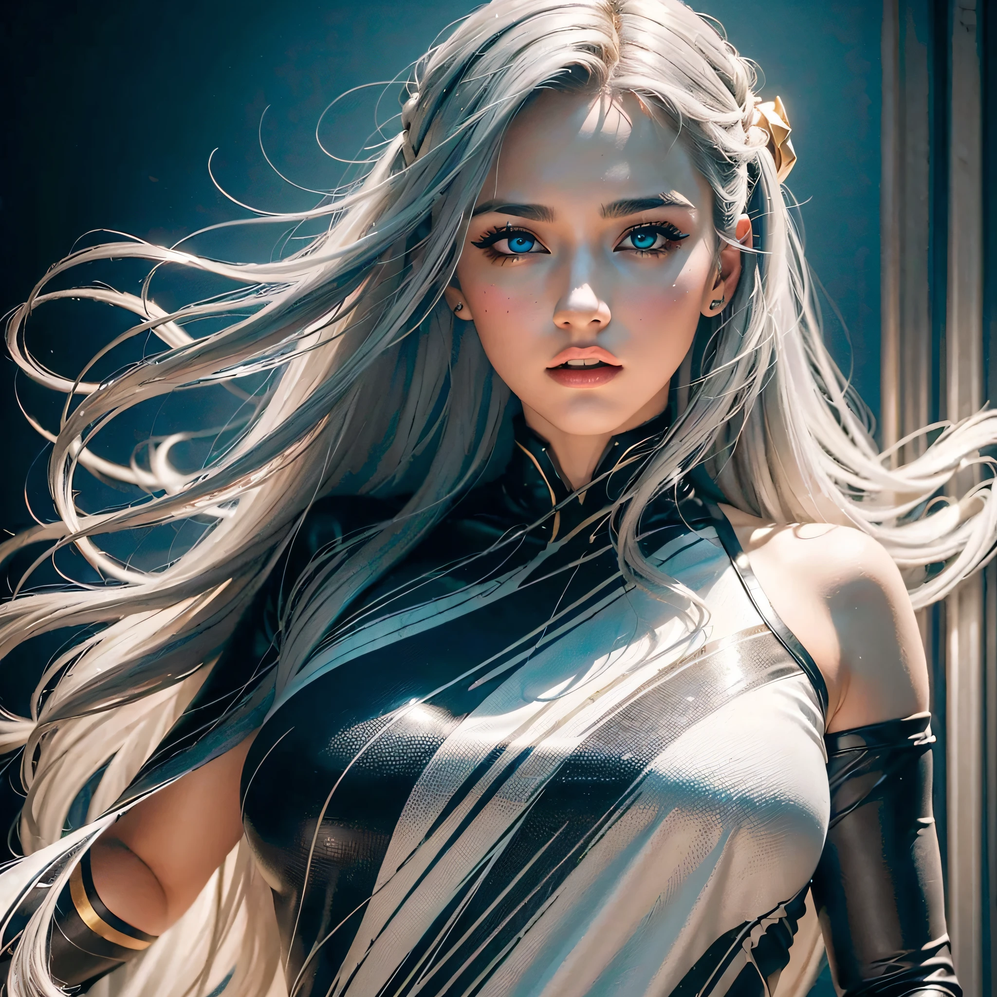 Create a hyper detailed photograph of sexy female sephiroth, Stunningly perfect gorgeous soft feminine face, perfect makeup, detailed vibrant eyes, long hair, hour glass body figure, perfect beautiful legs, perfect beautiful arms, perfect torso, detailed silky smooth skin, breast, perfect ass,