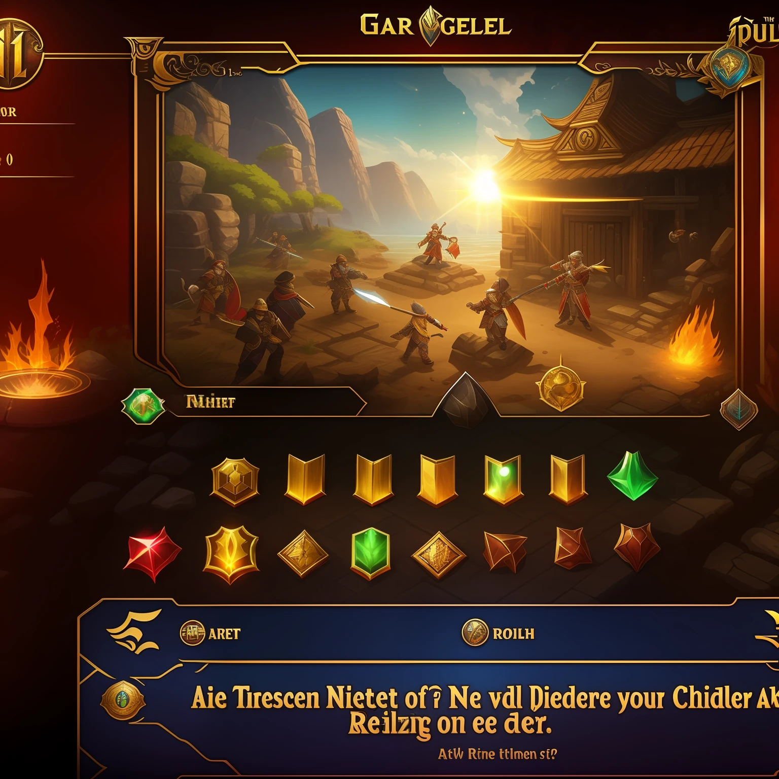 game UI design At the top of the screen, the enemy's HP bar, name, and attribute are displayed. The enemy's attributes include nine types: Moon, Fire, Water, Wood, Metal, Earth, Sun, Null, and Healing. Depending on the enemy's attribute, the damage dealt in the jewel puzzle varies.

In the center of the screen, the jewel puzzle is displayed. The puzzle consists of a 6x6 grid with differently colored and shaped jewels. You can tap and swipe to swap adjacent jewels. When three or more jewels of the same color or shape align vertically or horizontally, they disappear and new jewels fall. Eliminating jewels allows you to charge your character's skill gauge or deal damage to enemies.

At the bottom of the screen, your character and allies are shown. They represent various historical and cultural figures, such as ancient Chinese generals, medieval European knights, and cyberpunk warriors from the near future. Each character has an HP bar, skill gauge, name, and attribute displayed. Just like enemies, characters also possess the nine attributes: Moon, Fire, Water, Wood, Metal, Earth, Sun, Null, and Healing. When the skill gauge is full, you can activate a special skill by tapping and selecting it. Skills have effects like dealing significant damage to enemies, healing HP, or modifying the jewel puzzle advantageously.

In the upper right corner of the screen, a menu button is displayed. Tapping the menu button allows you to access game settings, check progress, and make changes.

In the upper left corner of the screen, the turn count is shown. The turn count represents the number of times you manipulate the jewel puzzle. After a certain number of puzzle manipulations, you'll be attacked by the enemy. The enemy's attack varies based on their attribute and strength. If your character or ally's HP reaches 0, the game will be over.