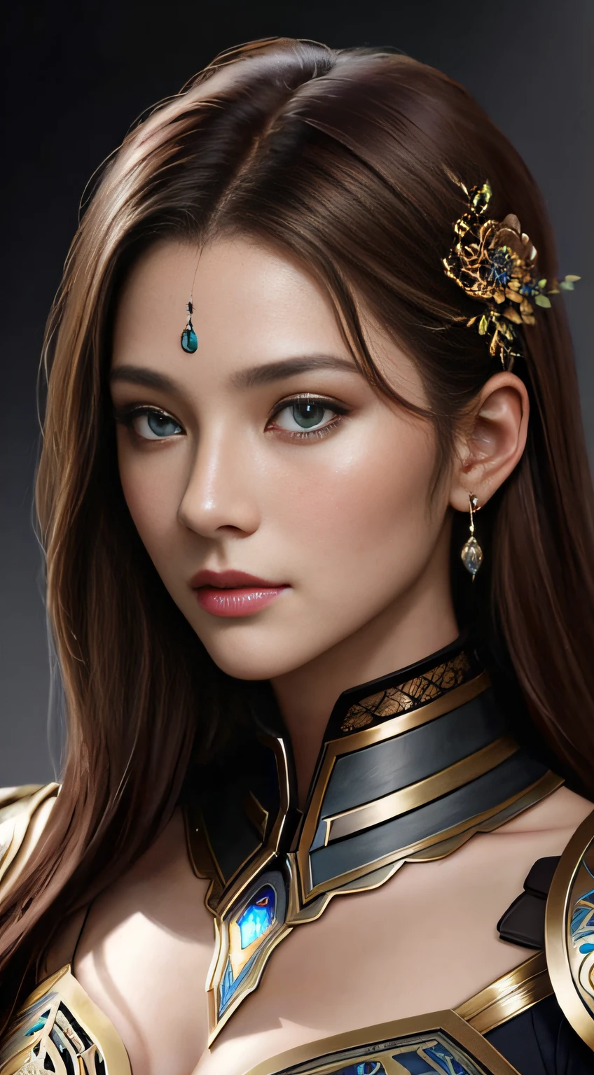 8k portrait of beautiful cyborg with brown hair，iintricate，ellegance，Highly meticulous，A majestic，Digital photography，The artistic germination and art of Nguyen Jia and Greg Rutkowski Surrealist painting armor，brokenglass，（tmasterpiece，Sideslit，exquisite and beautiful eyes：1.2 ), Human Development Report,