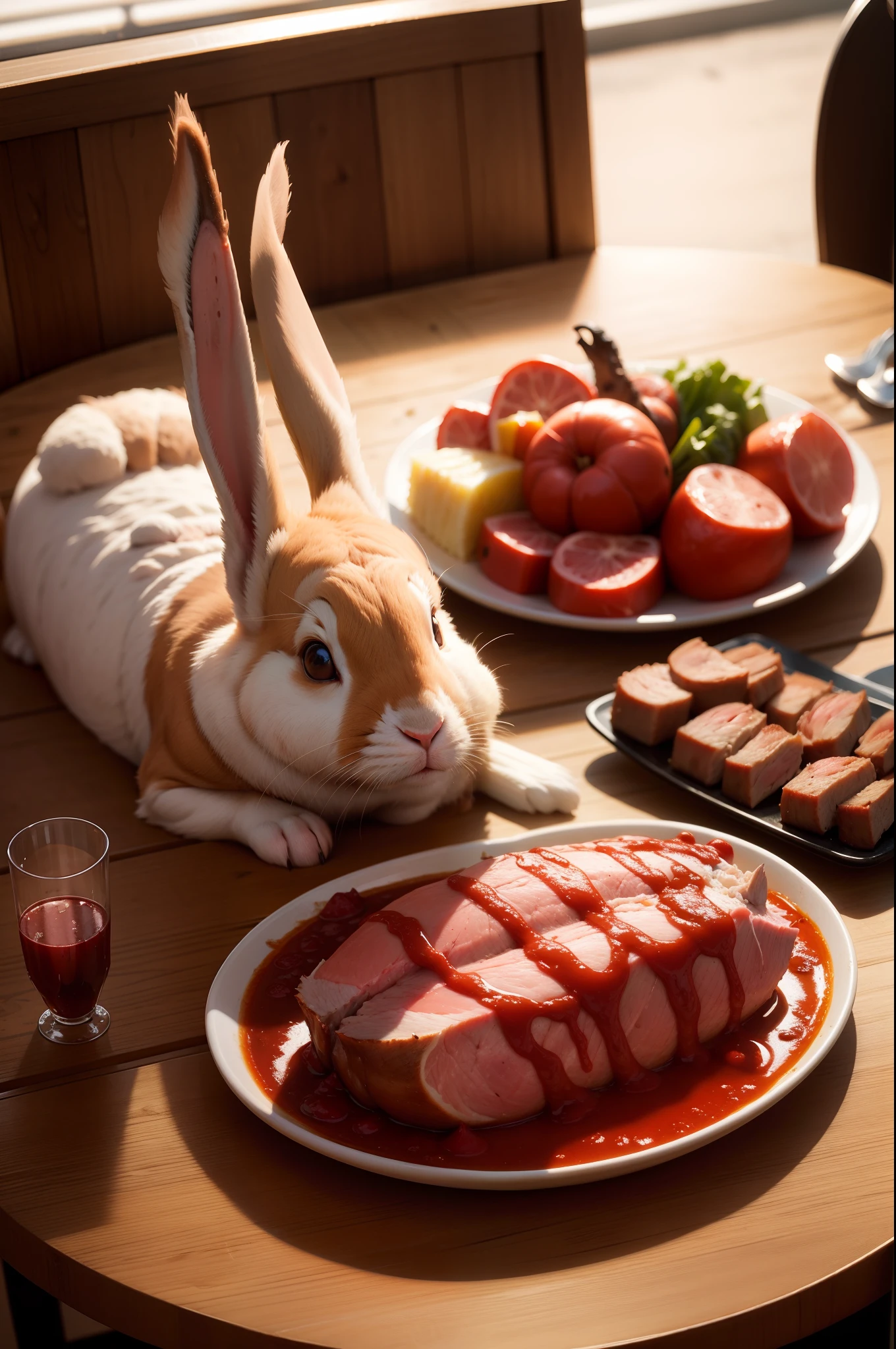 Doyle rabbit eating roast meat bloody picture