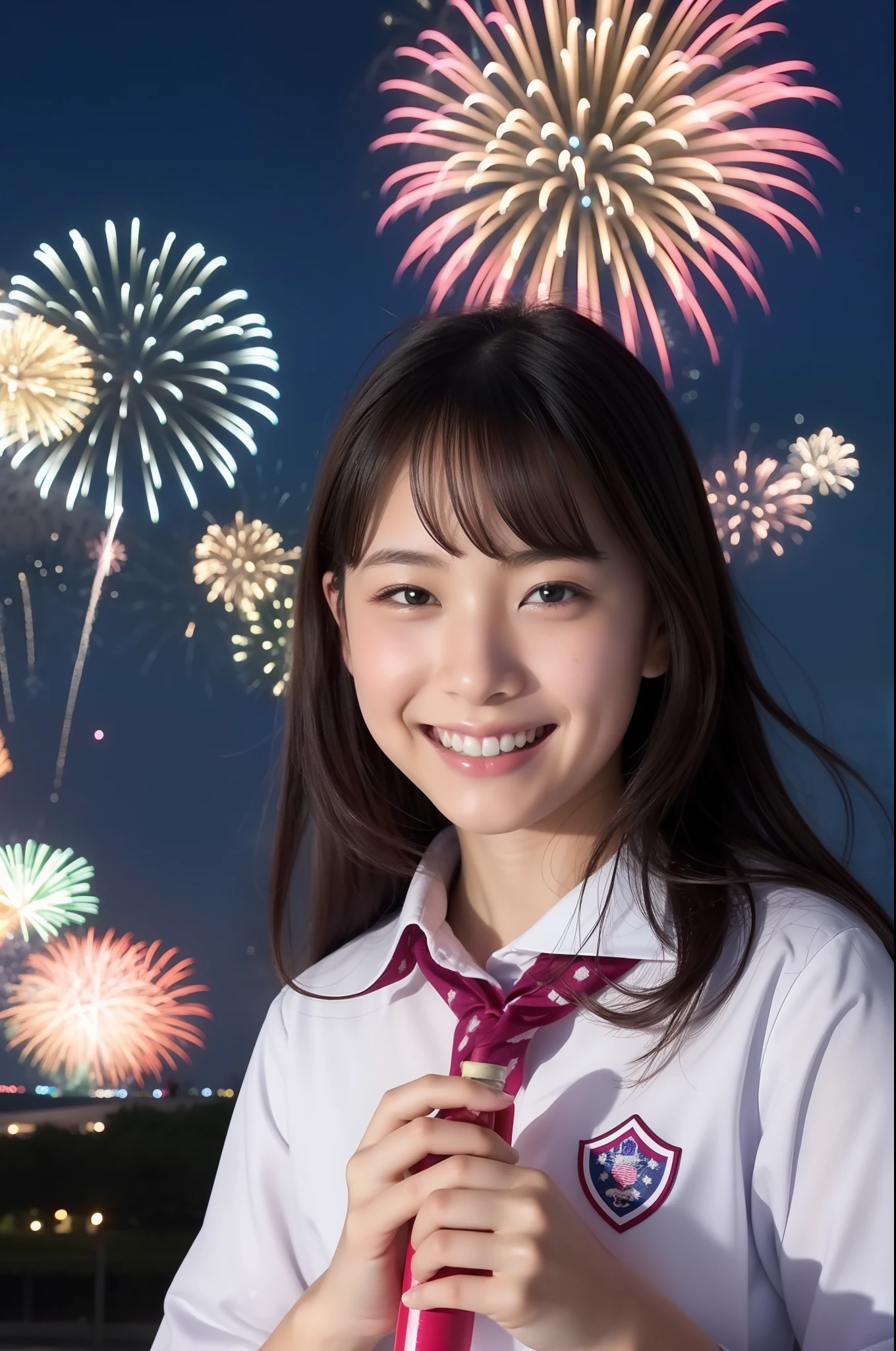 A smile、hi-school girl、While doing fireworks、mare