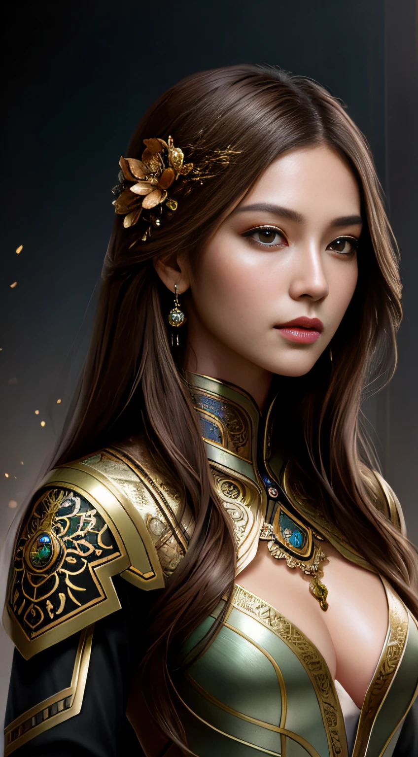 8k portrait of beautiful cyborg with brown hair，iintricate，ellegance，Highly meticulous，A majestic，Digital photography，The artistic germ and art of Nguyen Jia and Greg Rutkowski Surrealist painting filigree，brokenglass，（tmasterpiece，Sideslit，exquisite and beautiful eyes：1.2 ), Human Development Report,